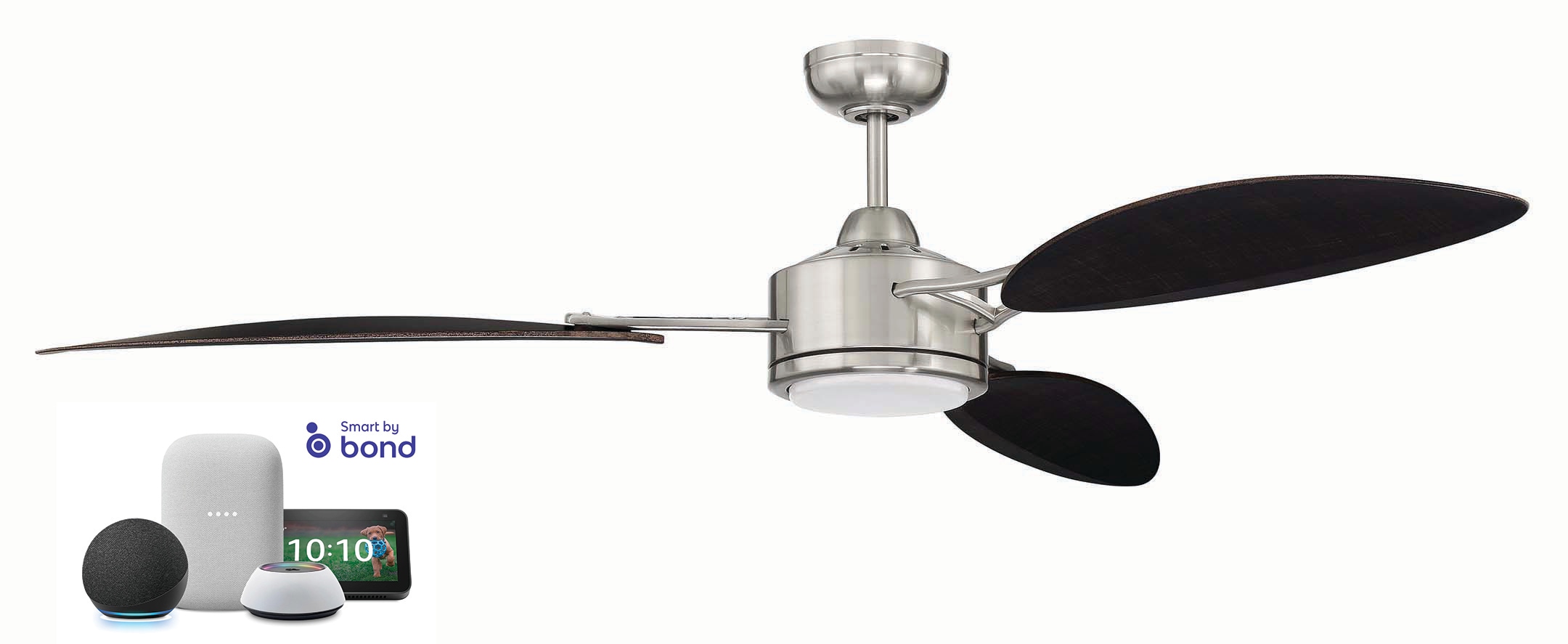 Craftmade JOU64BNK3 Journey 64-in Smart Brushed Polished Nickel with Black Walnut Blades Ceiling Fan With Light - Remote Included ( 3 -Blade )