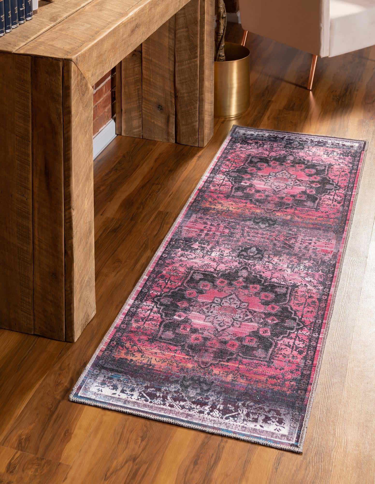 Unique Loom 3166803 Renaissance 3 x 12 (ft) Loomed Polyester Antique Rose Washable Rectangular Indoor Medallion Runner rug