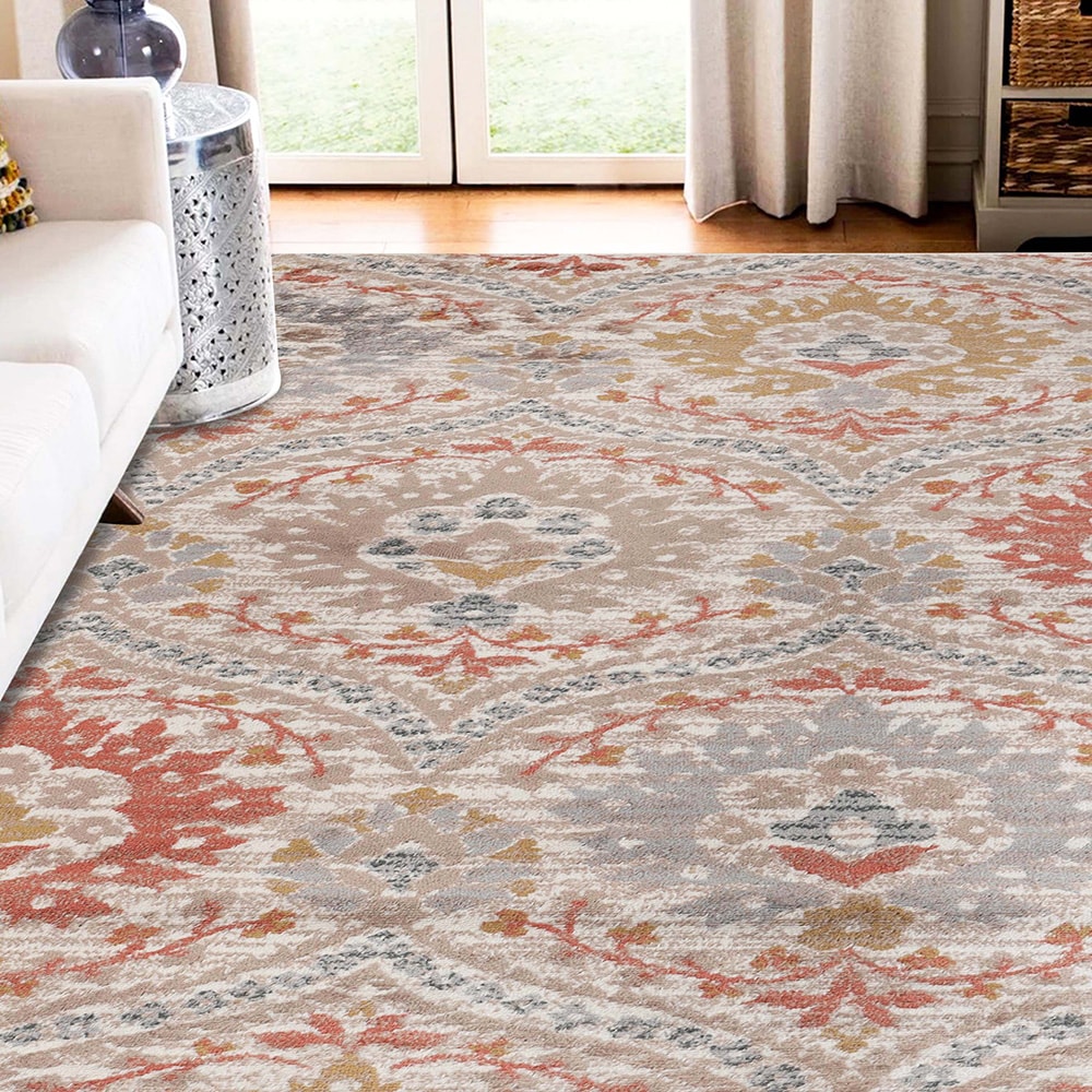 Ginger Floral Synthetic Reversible Area Rug, 7' x 9'