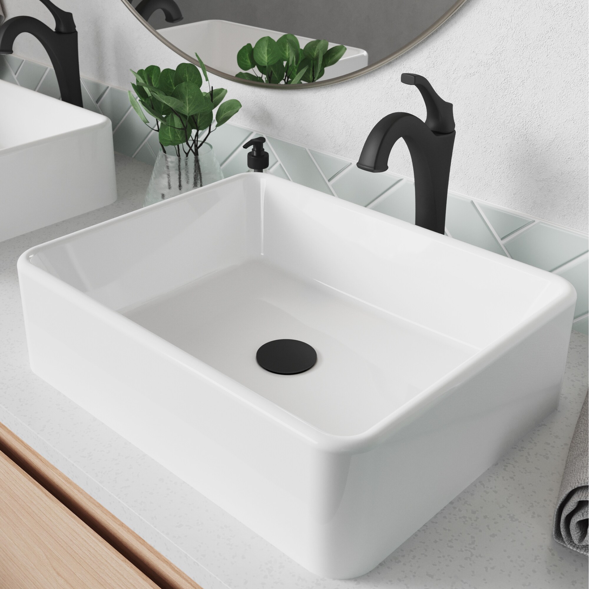 Kraus White Ceramic Vessel Rectangular Traditional Bathroom Sink with ...