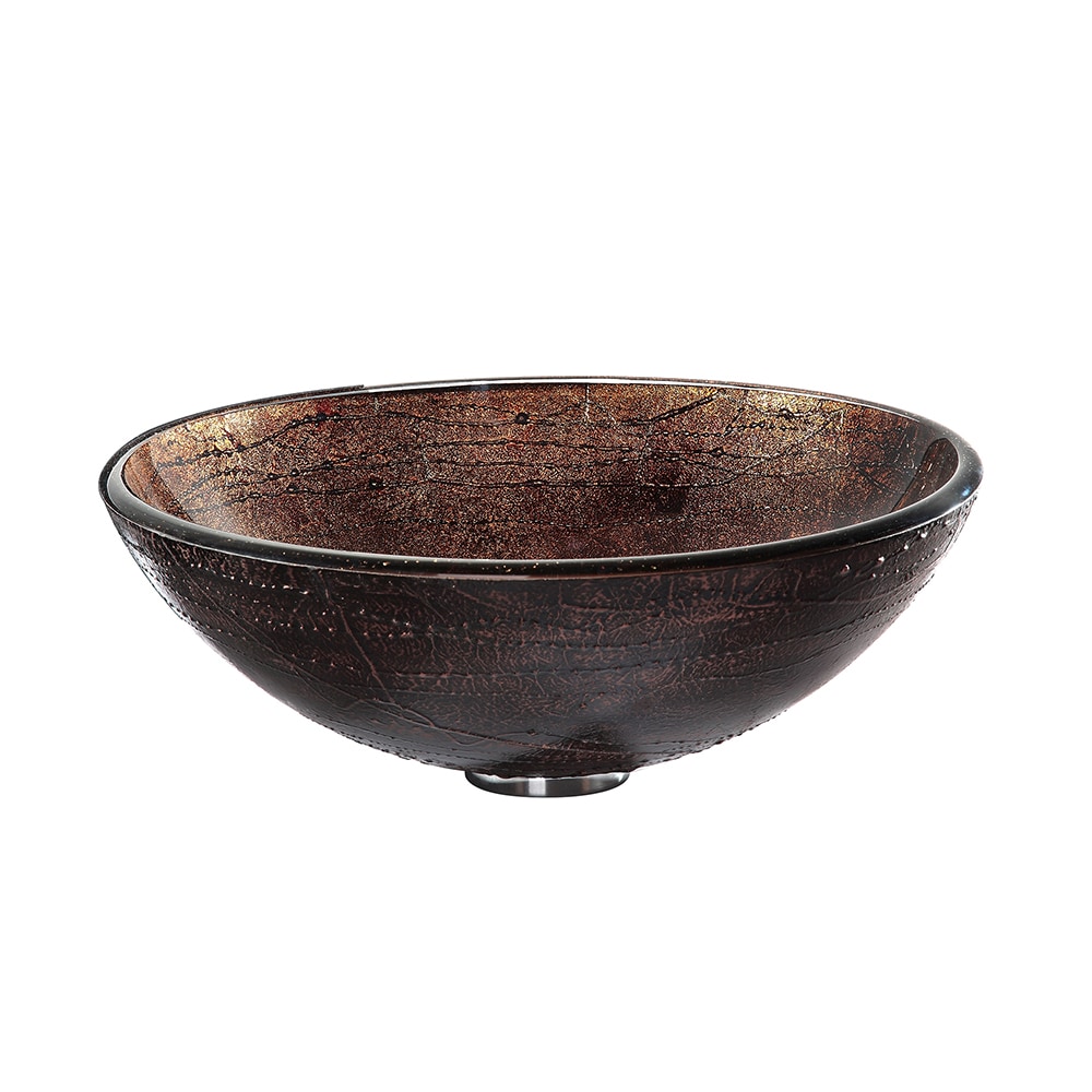 Copper Illusion Tempered Glass Vessel Round Traditional Bathroom Sink (16.5-in x 16.5-in) in Brown | - Kraus GV-580