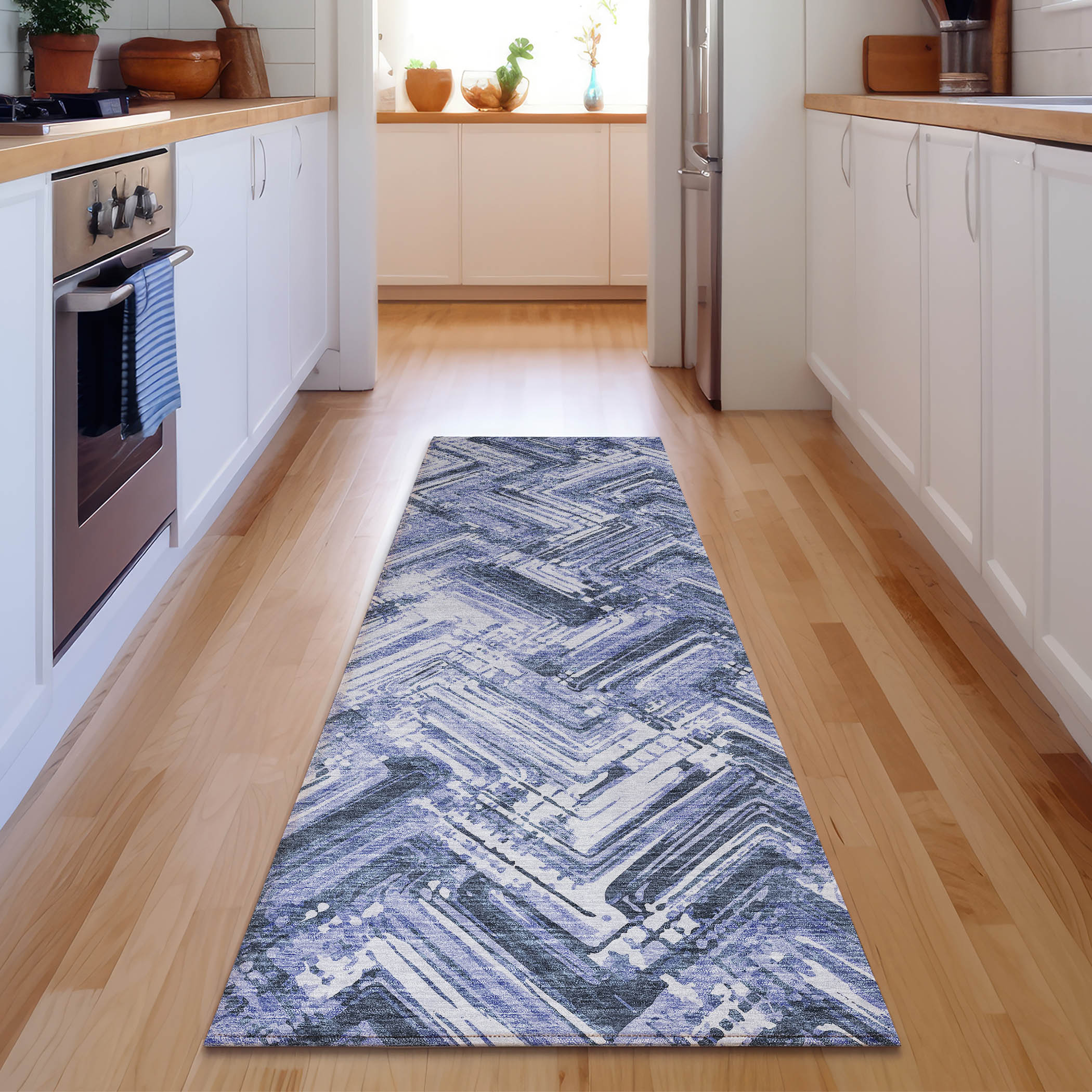 Addison Rugs AMF630BU2X8 Mayfield AMF630BU 2 x 7 (ft) Polyester Blue Rectangular Indoor Geometric Machine washable Runner rug