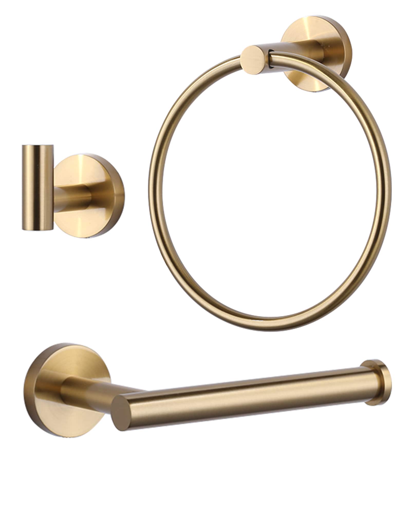 WOWOW 410163G 3 -Piece Brushed Gold Decorative Bathroom Hardware Set Toilet Paper Holder, Towel Ring ,Robe Hook Included