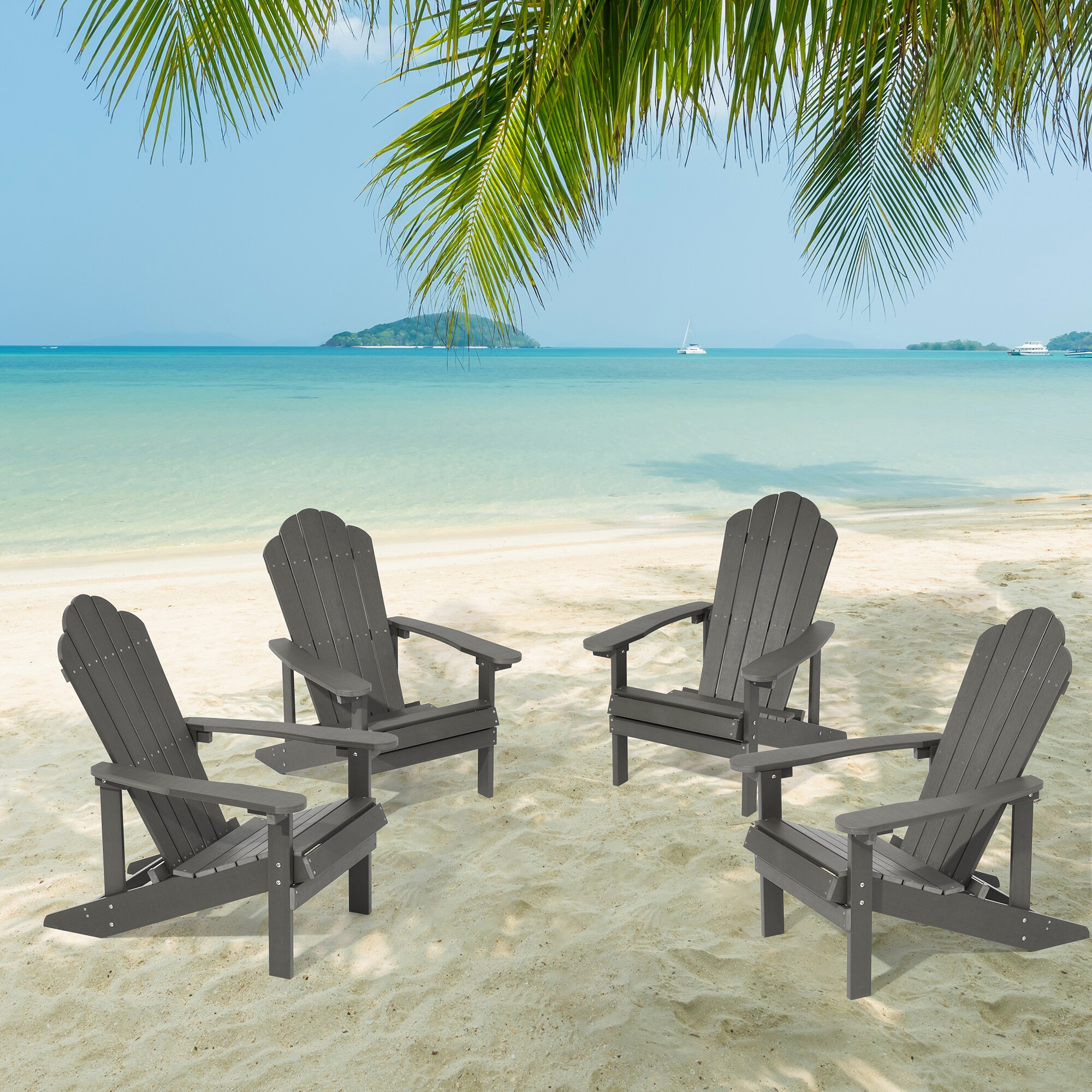 Sonkuki SD-AD-35GY-4 Patio Chair Set of 4 Charcoal Gray Plastic Frame Stationary Adirondack Chair with Solid Seat