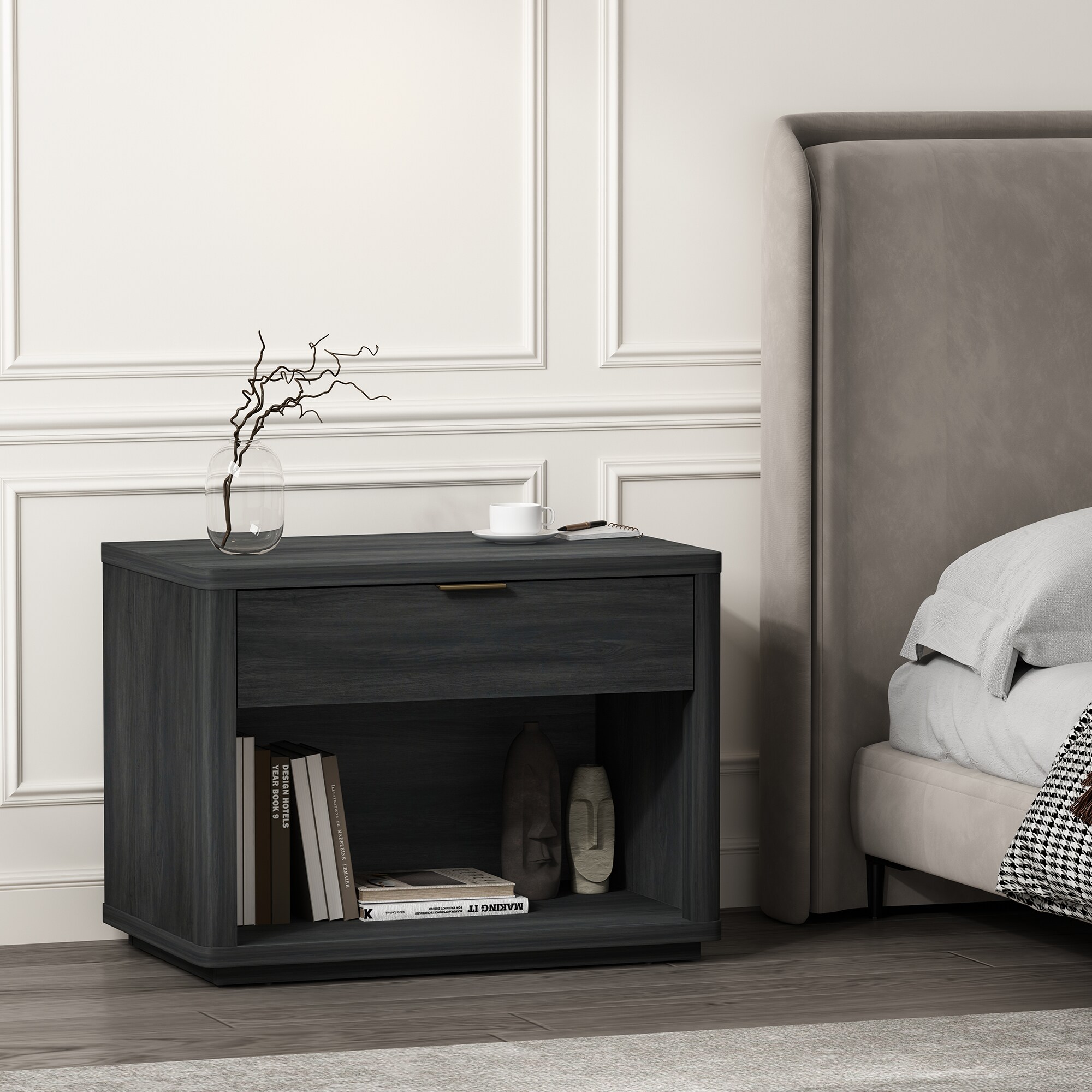 Manhattan Comfort NS012-CH Evelyn Charcoal Grey Nightstand