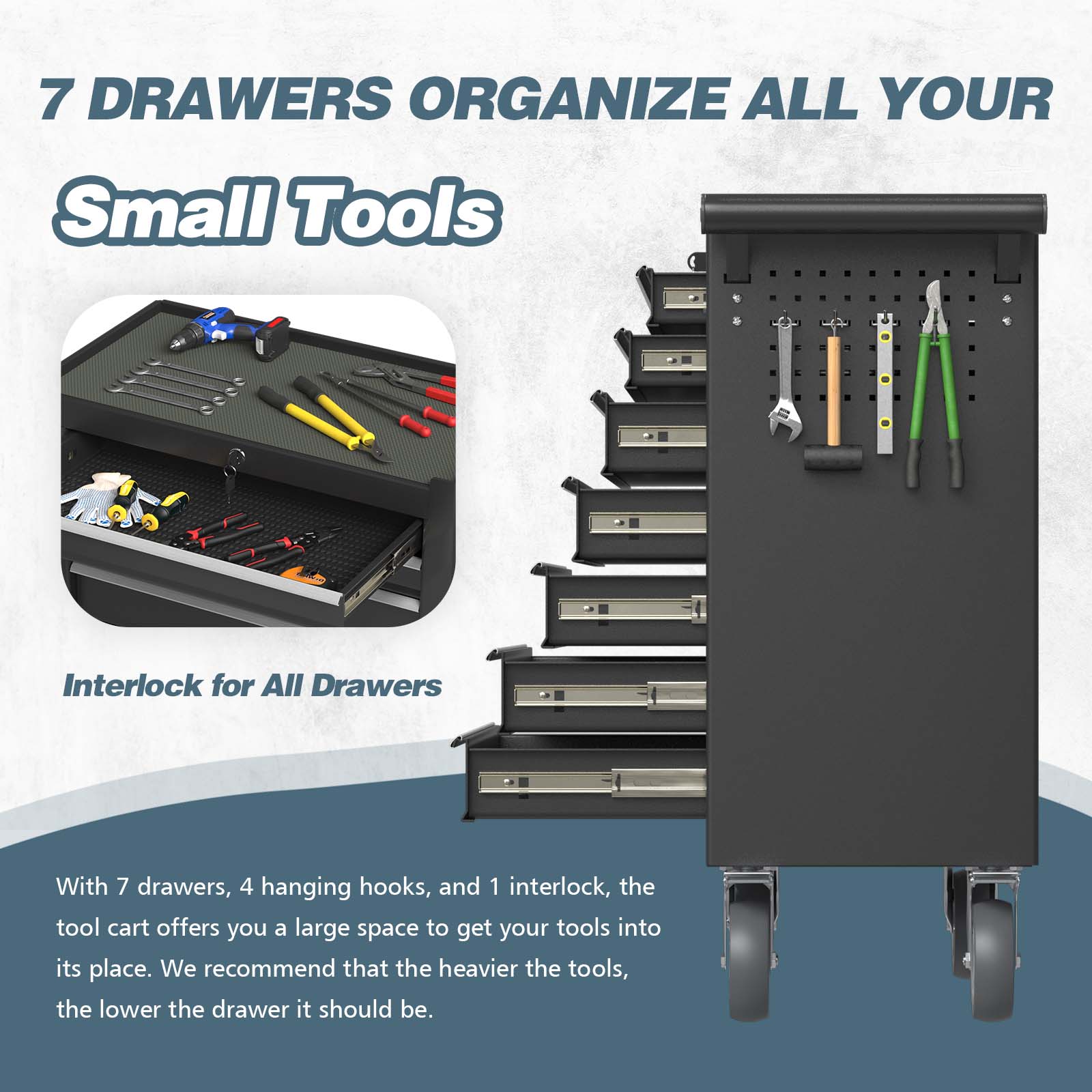 RaDEWAY 24.41-in W x 31.1-in H 7-Drawer Steel Rolling Tool Cabinet ...