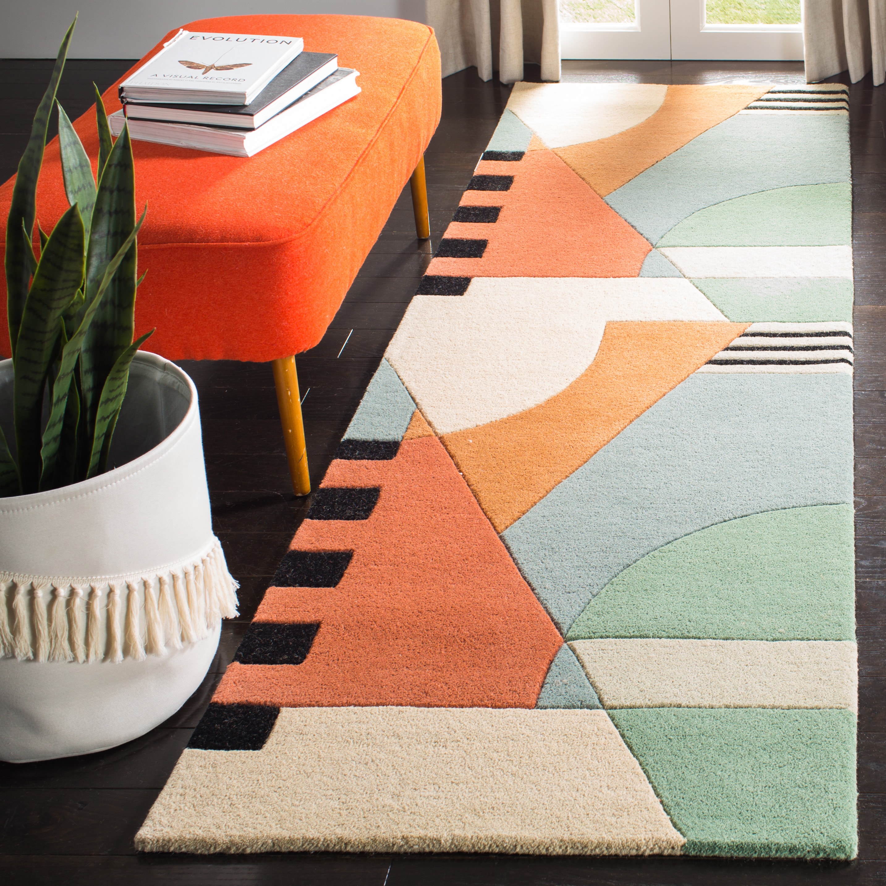 Handmade Gold and Multicolor Wool Runner Rug, 2'6" x 16'