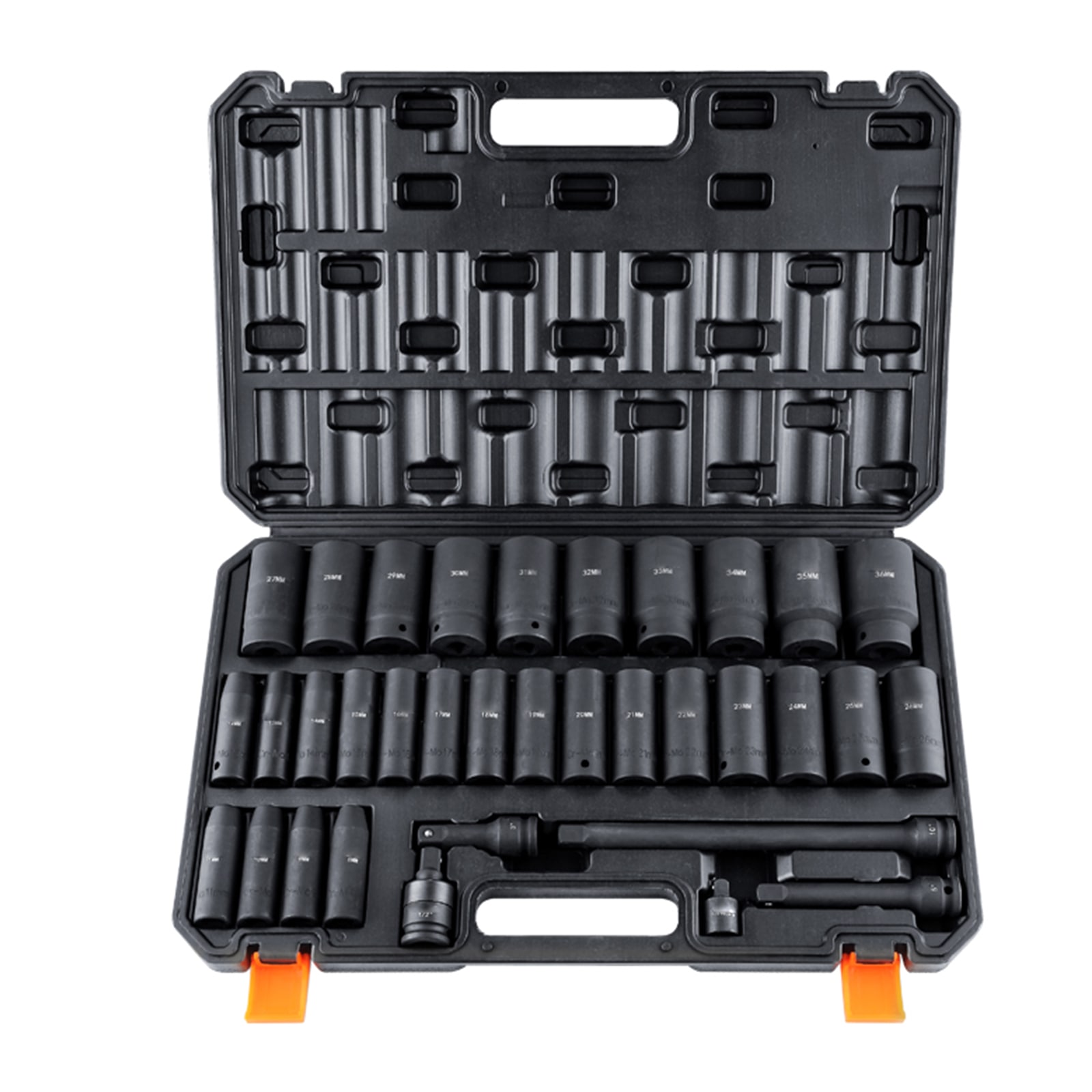 Boho Havens 1/2 Inch Drive Deep Impact Socket Set 34-Piece Metric (8-36mm) 6-Point Cr-Mo Alloy Steel for Automotive Repair Rugged Design Includes Heavy-Duty Storage Case