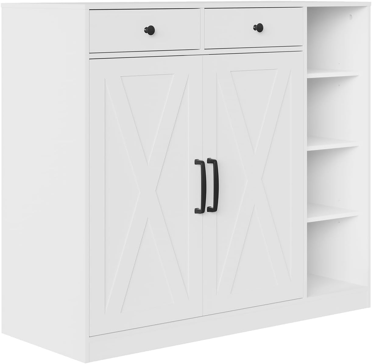 Garvee Shoe Storage Cabinet with 6 Adjustable Shelves and 2 Drawers Freestanding Entryway Shoe Cabinet Wide Shoe Organizer Cabinet with Doors for Living Room Mudroom Hallway White