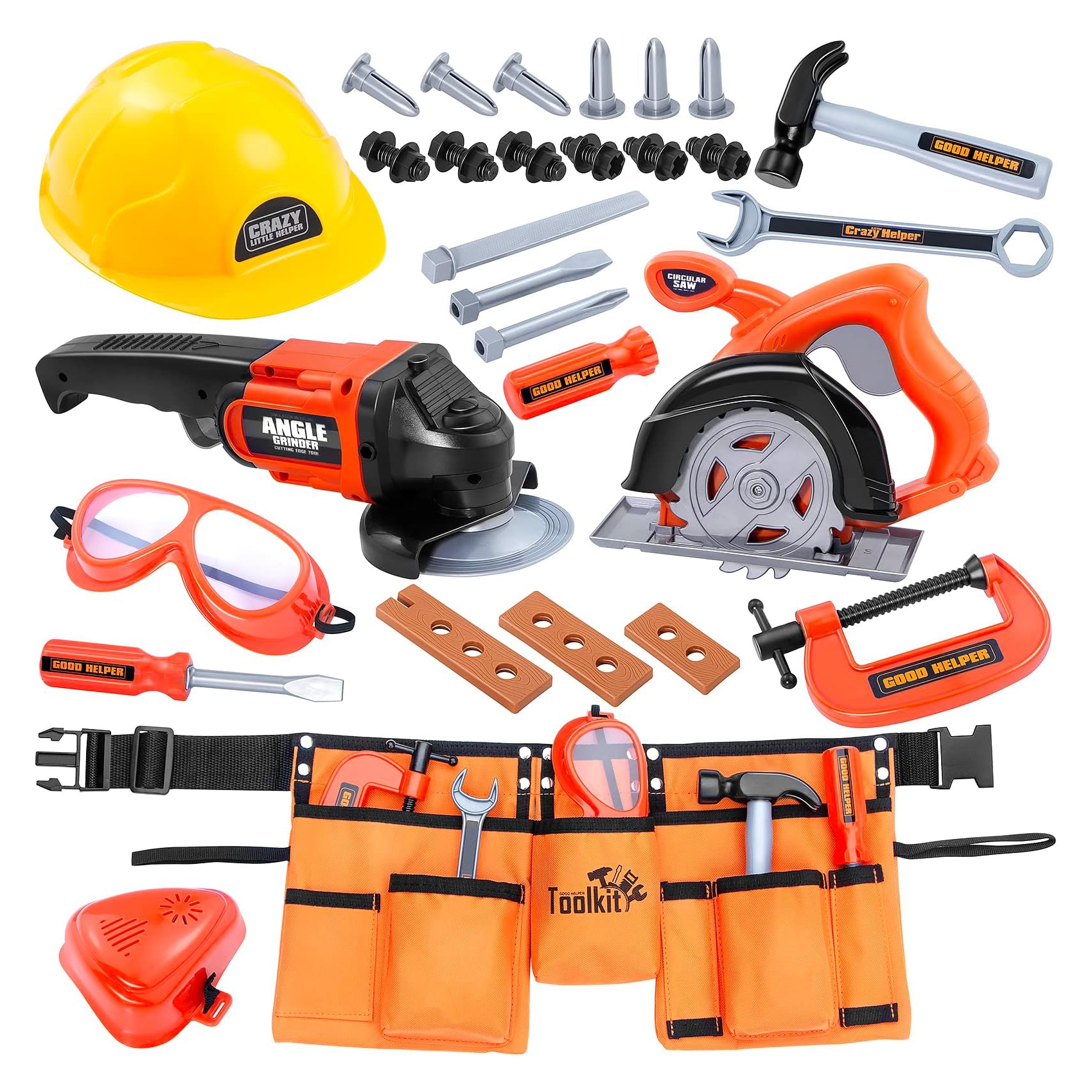 Afoxsos - 34pcs Kids Tool Set with Adjustable Tool Belt Pretend Play Construction Kit Includes An...