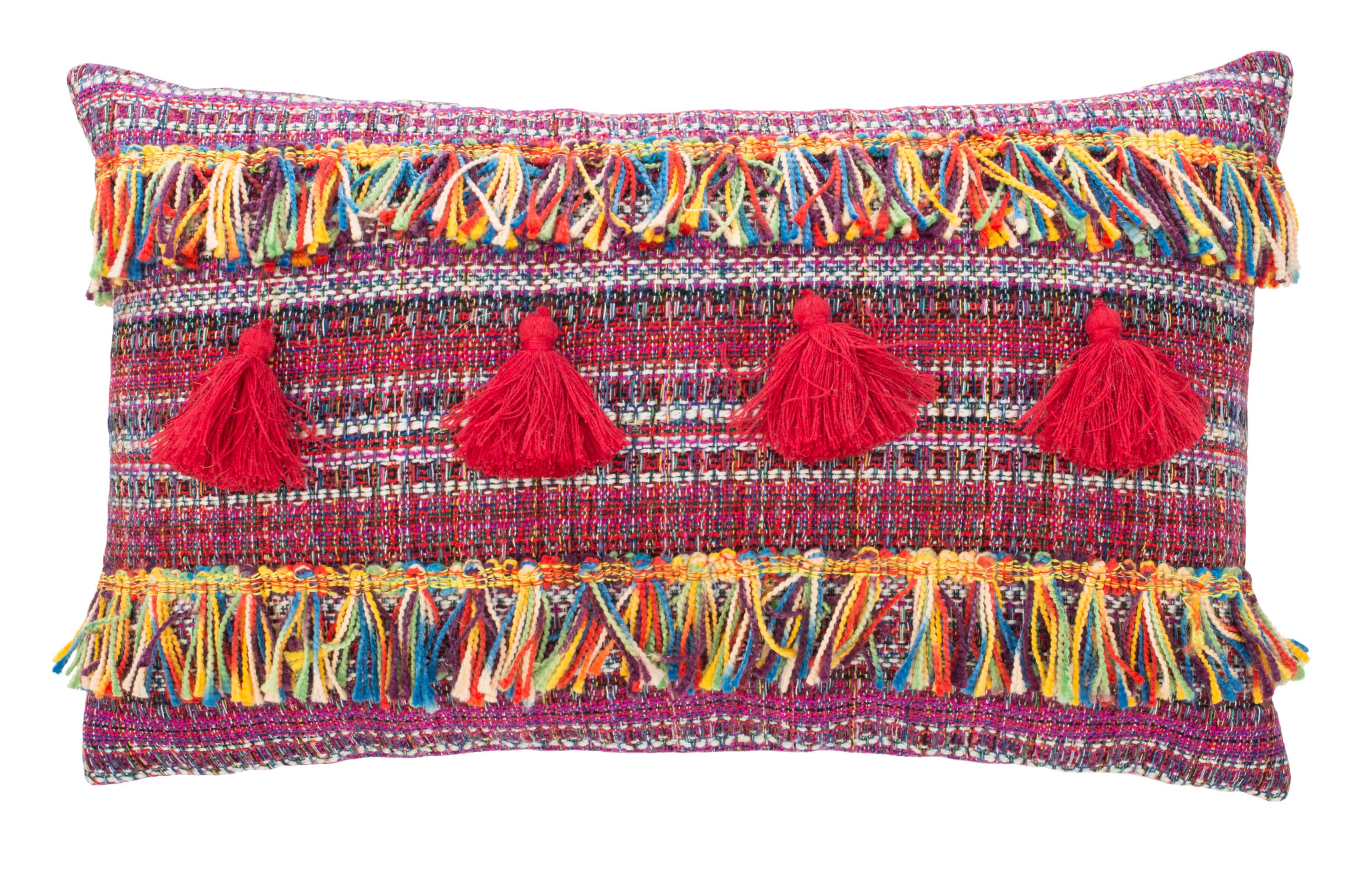 Colorful Bohemian Rectangular Pillow with Fringe and Tassels