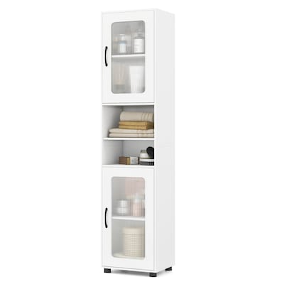Volenca 67-in Tall Bathroom Storage Cabinet with Fluted Translucent Doors 2 Cabinets 2 Open Shelves and Anti-Tip Kit