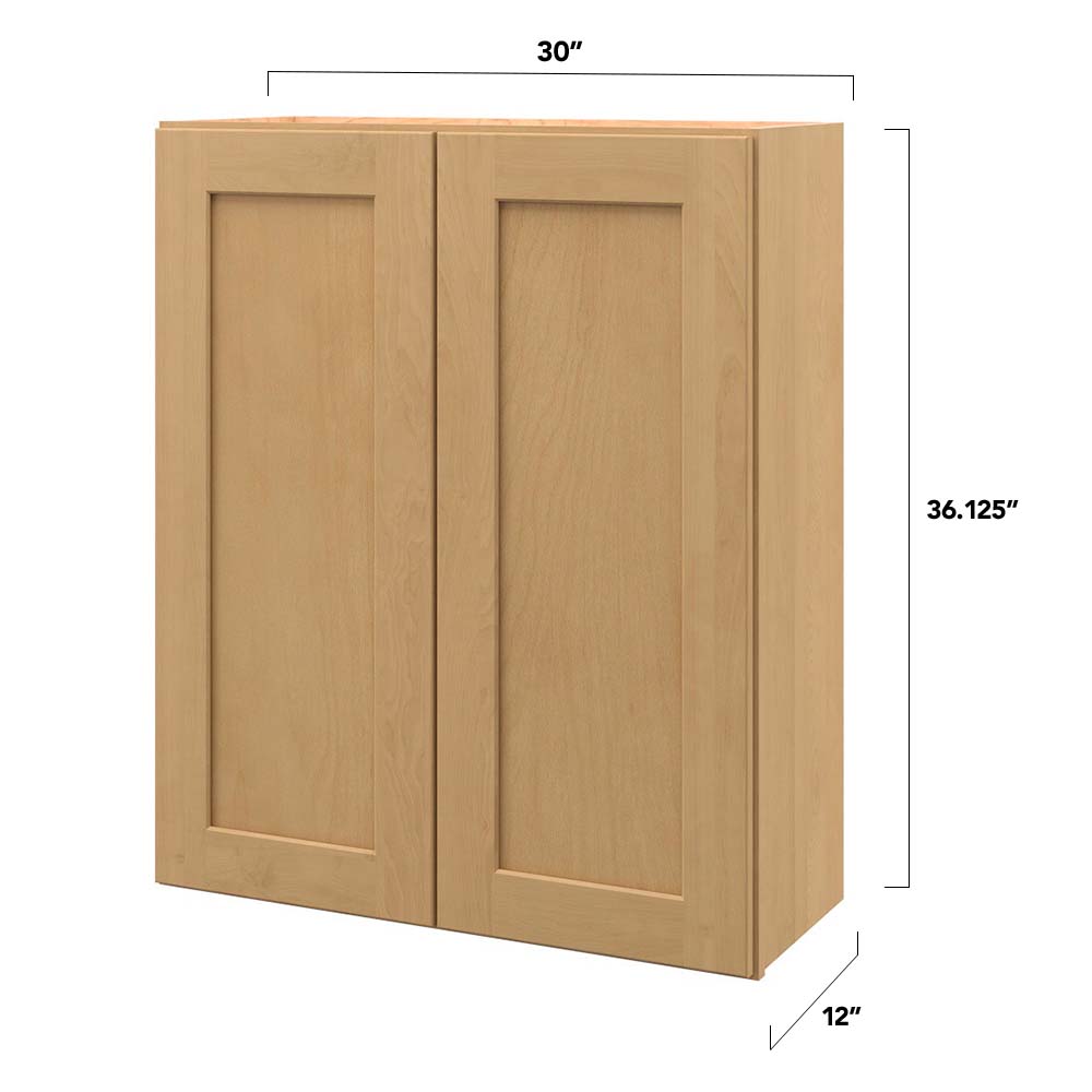 Allen + Roth Innsbrook 30-in W x 36.125-in H x 12-in D Rye Door Wall Fully Assembled Cabinet (Flat Panel Shaker Door Style) in Brown | 313IB