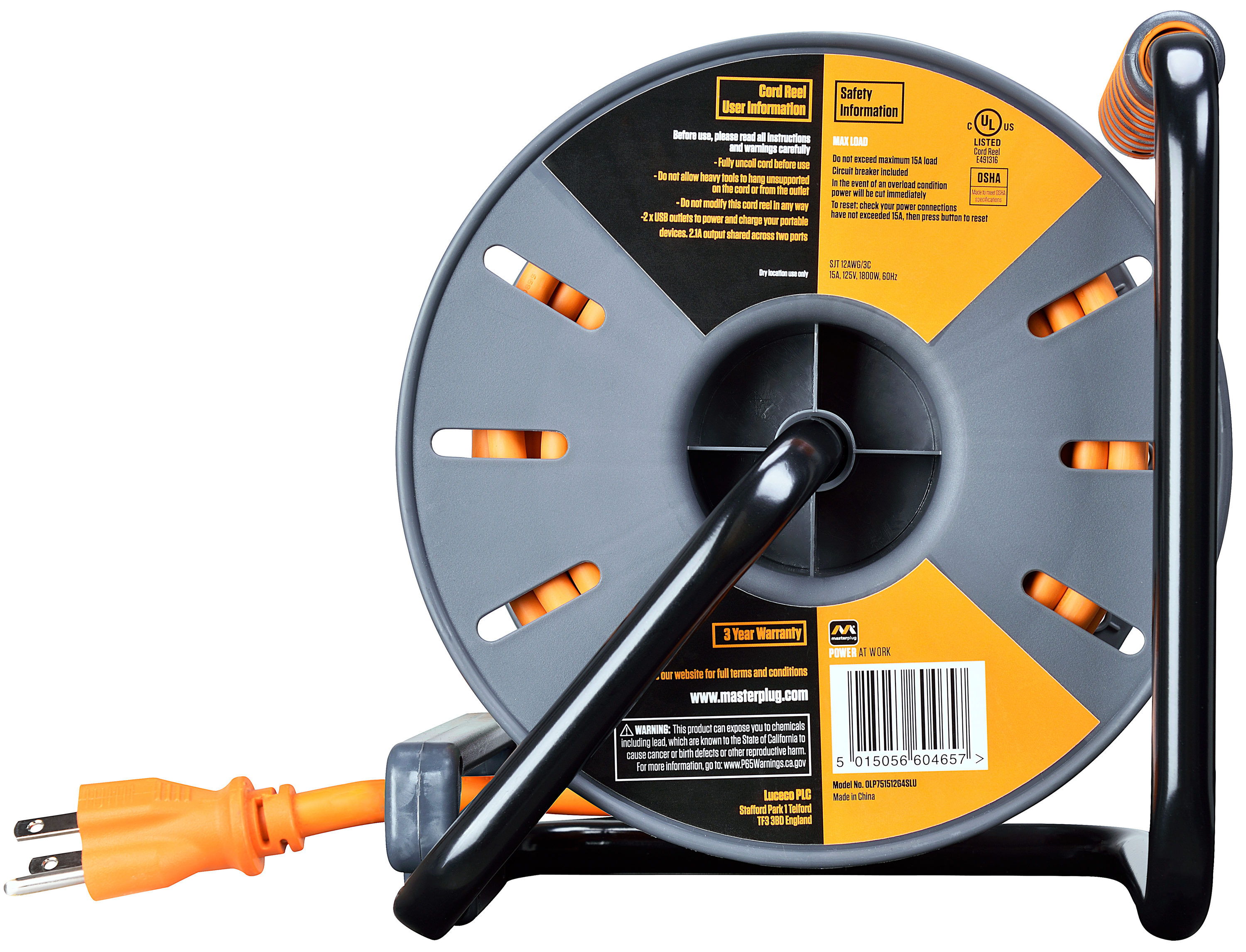 Masterplug 75Ft 4 Sockets 15A 12Awg Large Open Reel with Usb Charging in  the Extension Cord Accessories department at