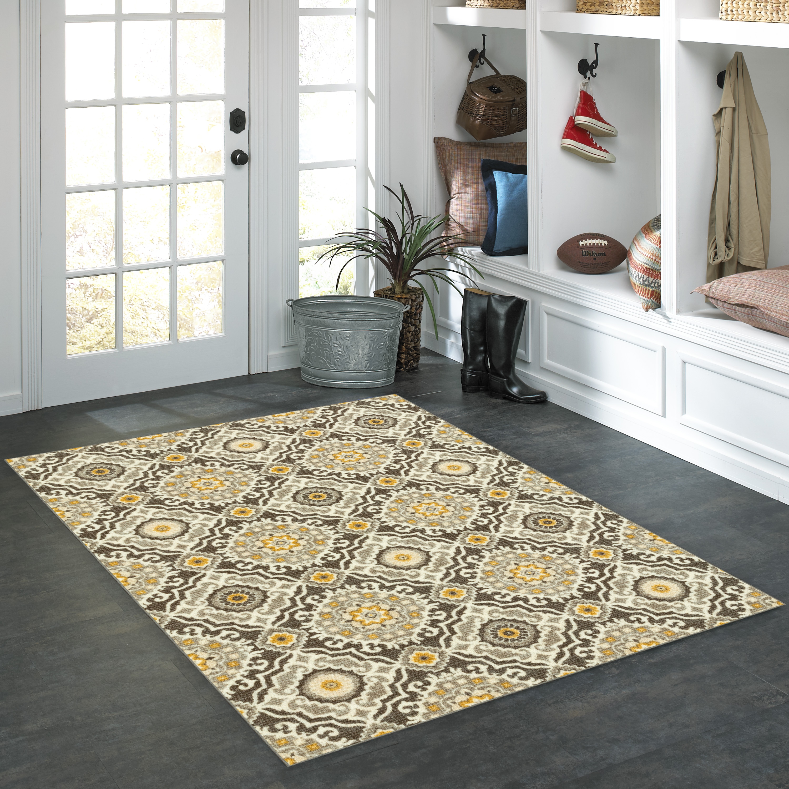 Style Selections B5846402 Inkpath Ivory 3 x 4 (ft) Tufted Polyester Gray/Tan Rectangular Indoor Geometric Machine washable Throw rug
