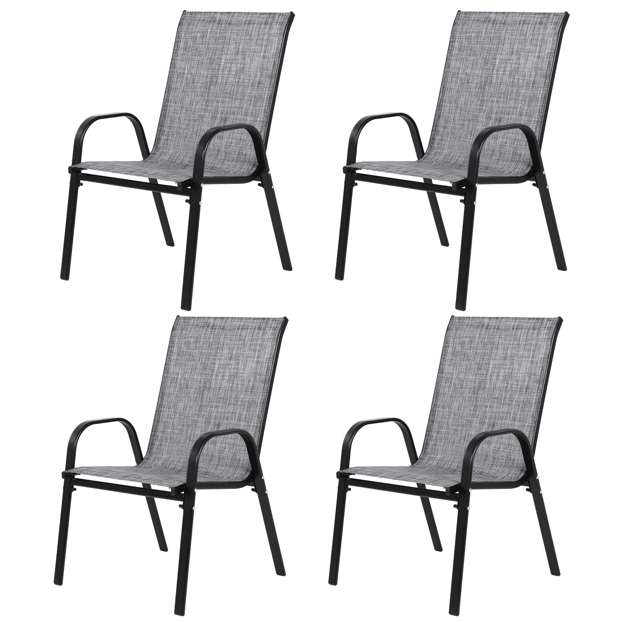 LETILY XV2U8E29 Patio Chairs Set of 4 Black Steel Frame Stationary Dining Chair with Light gray Solid Seat