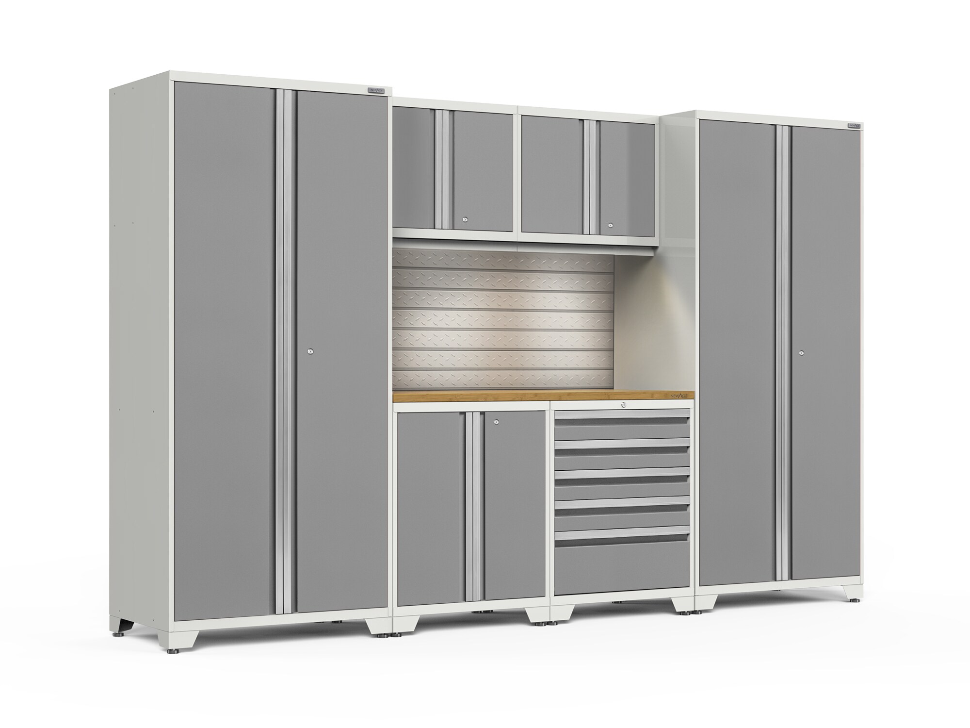 NewAge Products 58792 128-in W x 84.75-in H x 24-in D 6 -Cabinets Steel Platinum Garage Storage System