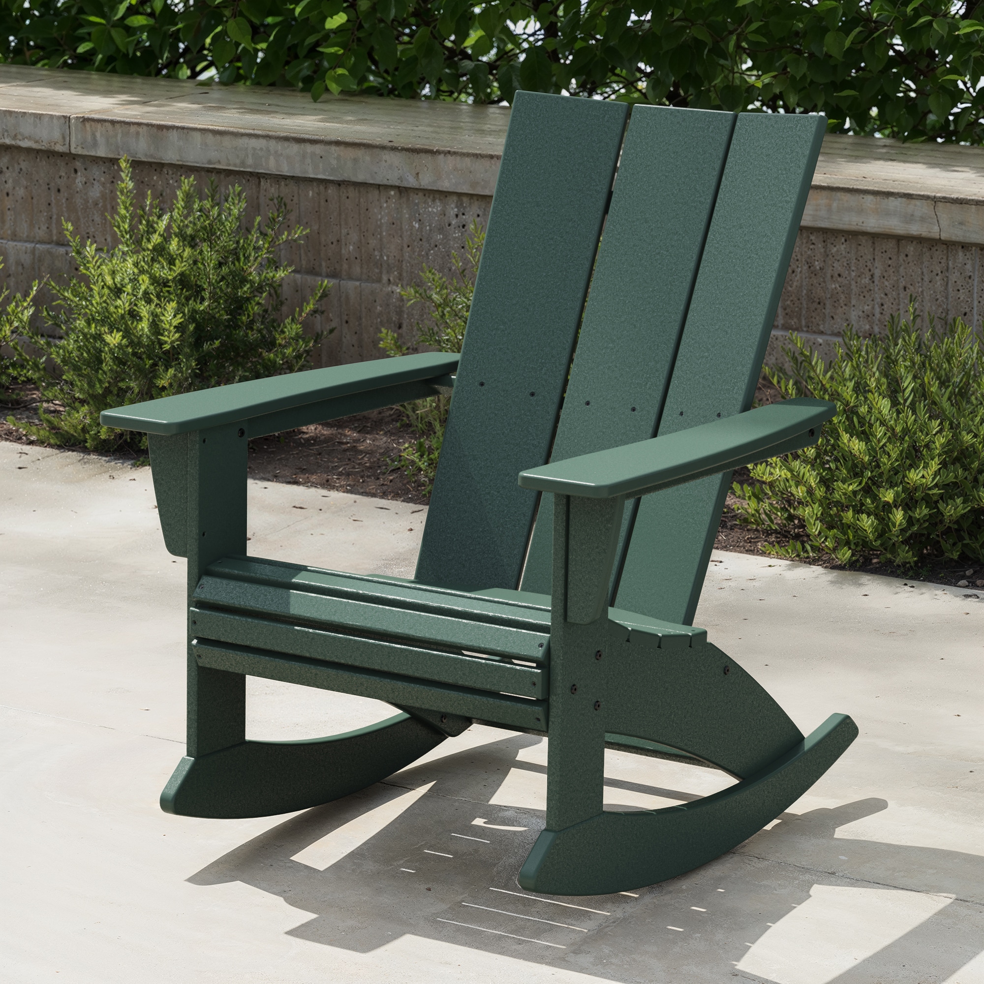 POLYWOOD ADR620GR Modern Adirondack Green HDPE Frame Rocking Chair with Slat Seat
