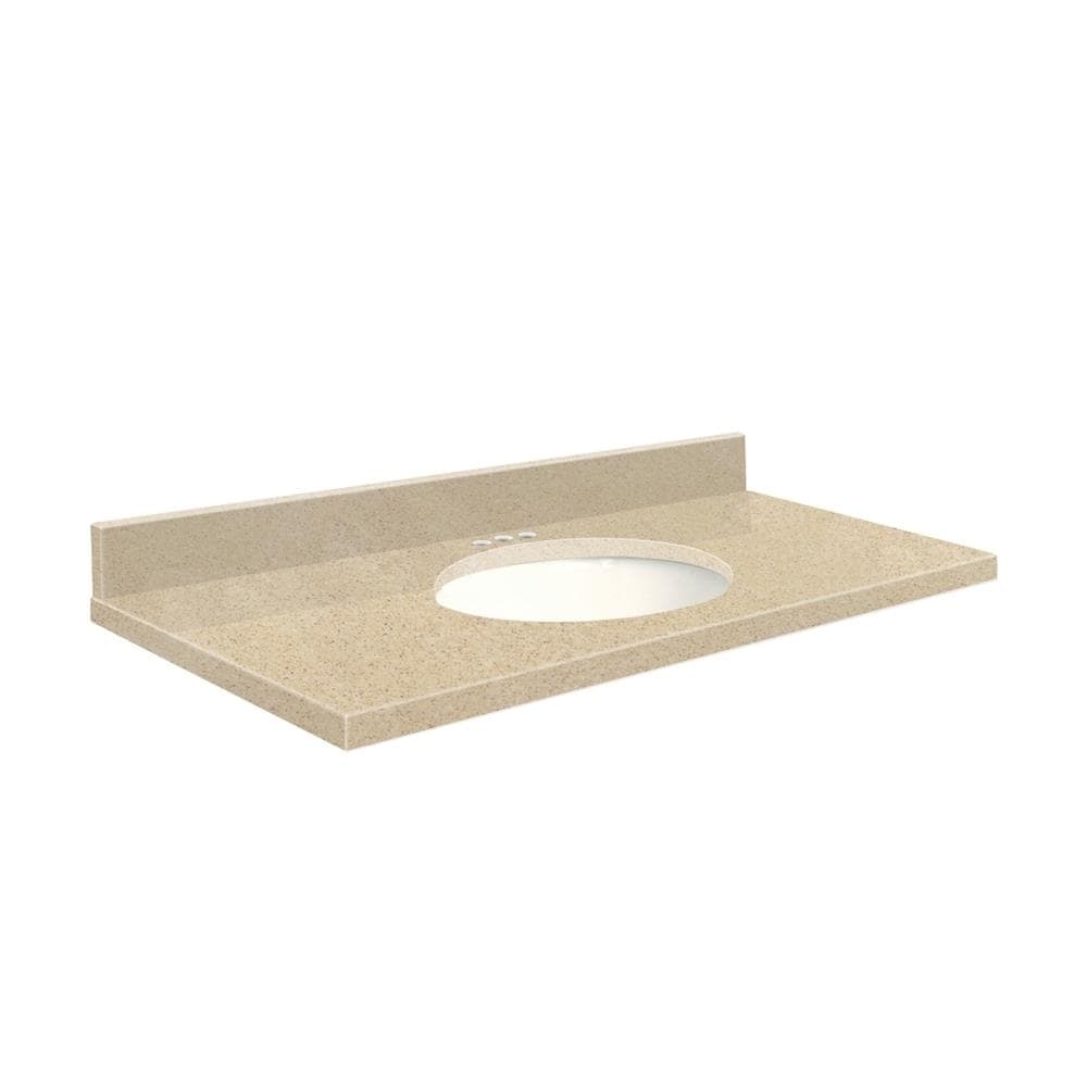 Transolid Q4922-33-A-W-4 49-in Durum Cream Quartz Undermount Single Sink Bathroom Vanity Top