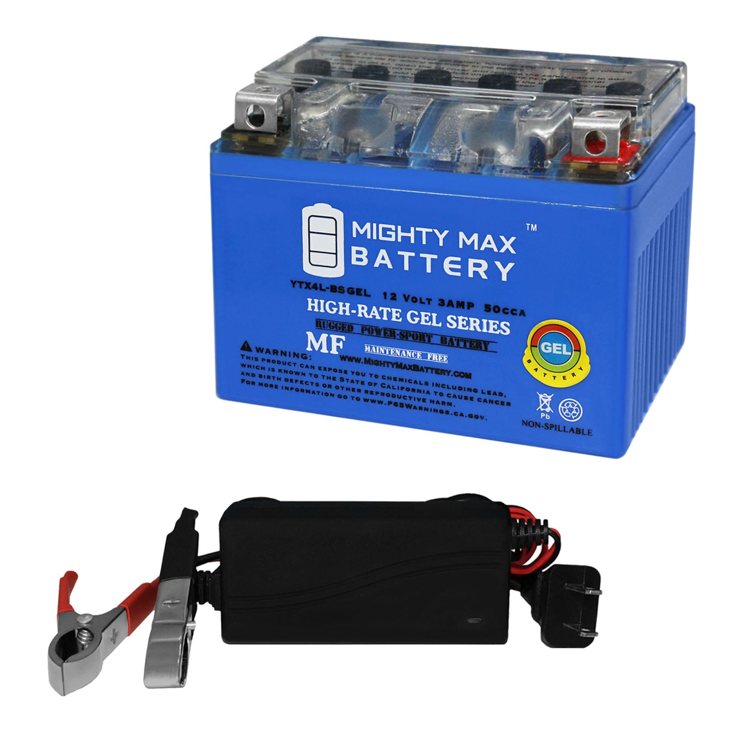 YTX4L-BS GEL Sea-Doo GSI 1997 + 12V 1Amp Charger Rechargeable Sealed Gel 1230 Backup Power Batteries | - Mighty Max Battery MAX3953661