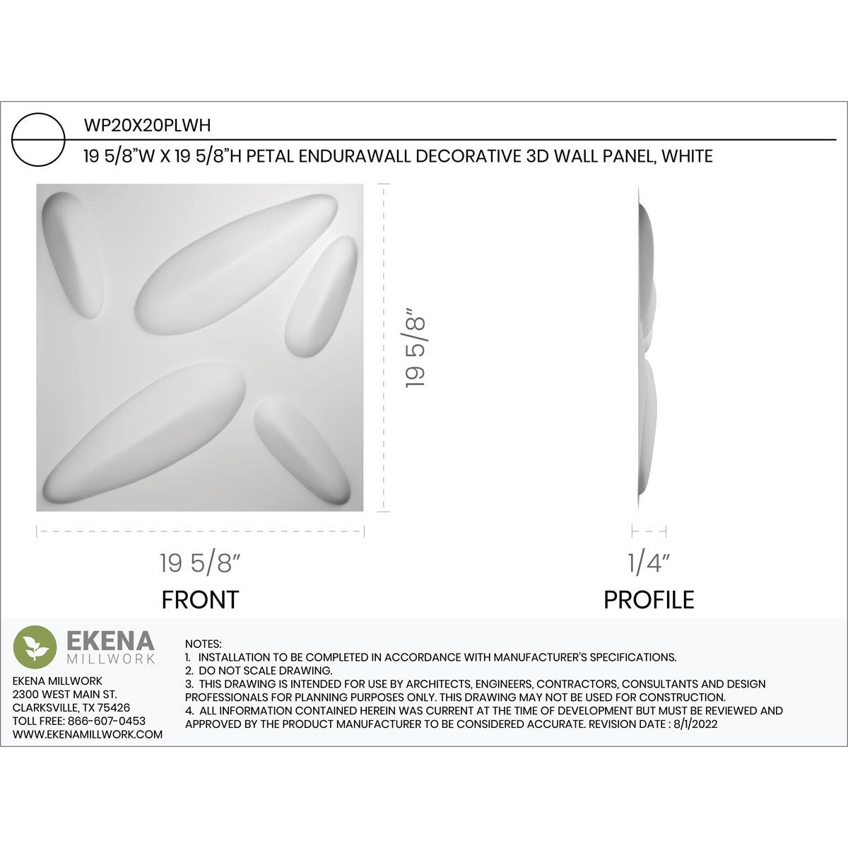 Ekena Millwork WP20X20PLWH-CASE-10 Wall-Panels - View #2