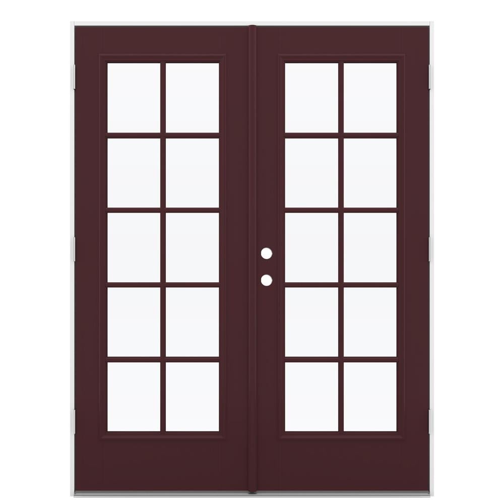 60-in x 80-in Low-e Simulated Divided Light Currant Fiberglass French Left-Hand Outswing Double Patio Door in Red | - JELD-WEN LOWOLJW182300079