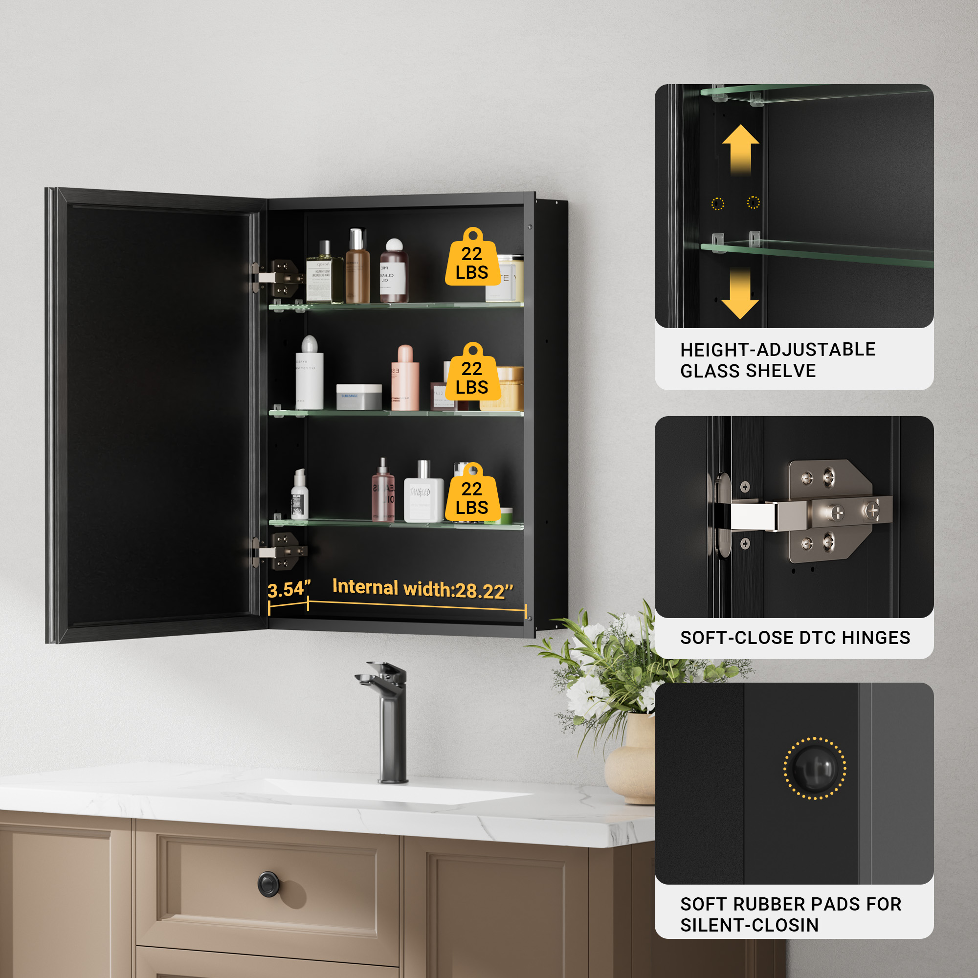 QueenFun MCBB3026BK Bathroom-Medicine-Cabinets - View #7