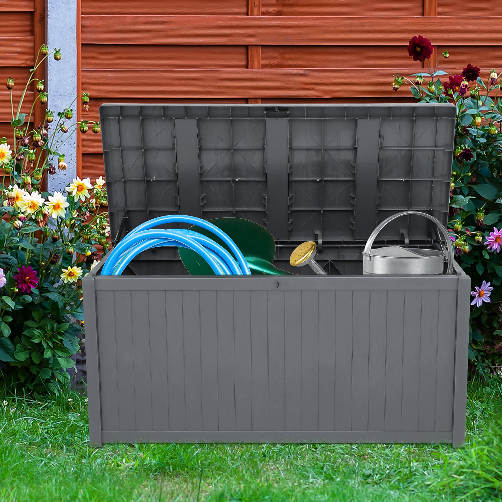 Outopee Deck Boxes 22-in L x 49-in 113- Gallons Gray Plastic Deck Box ...
