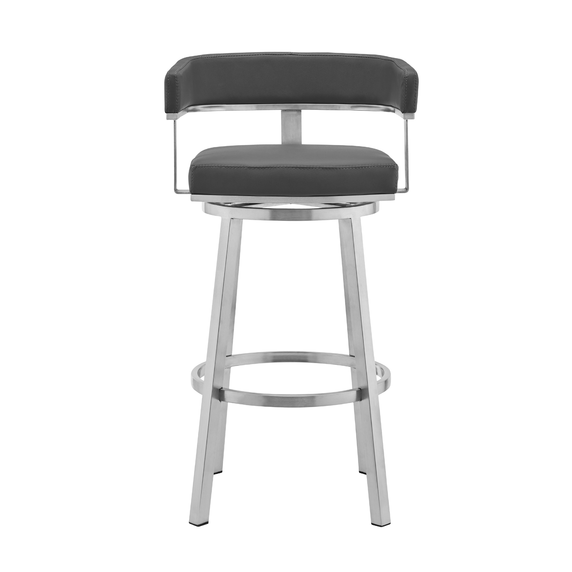 Armen Living LCLRBABSGR30 Brushed Stainless Steel 30.0-Inches H Bar height Bucket seat Upholstered Swivel Metal Bar Stool with Arms