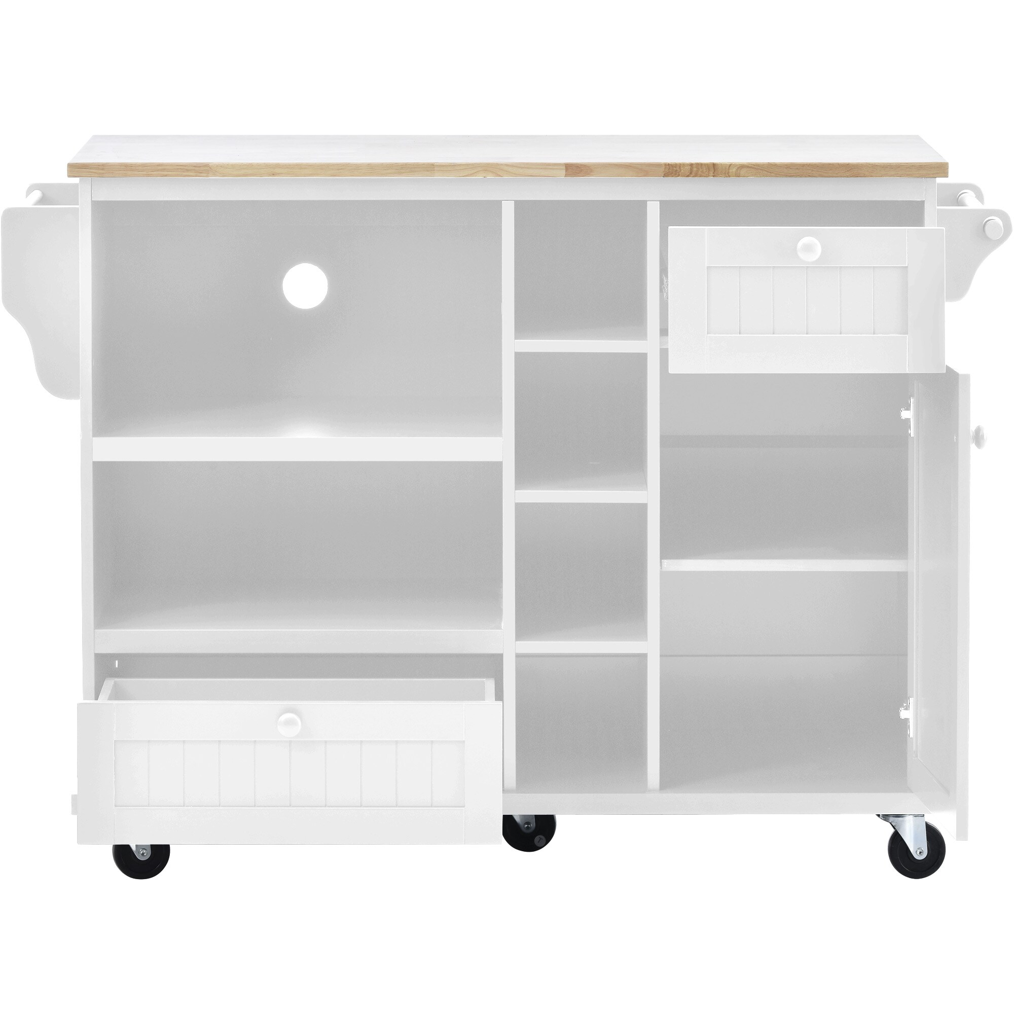 CESICIA White Wood Base with Wood Top Rolling Kitchen Island (18.1-in x ...