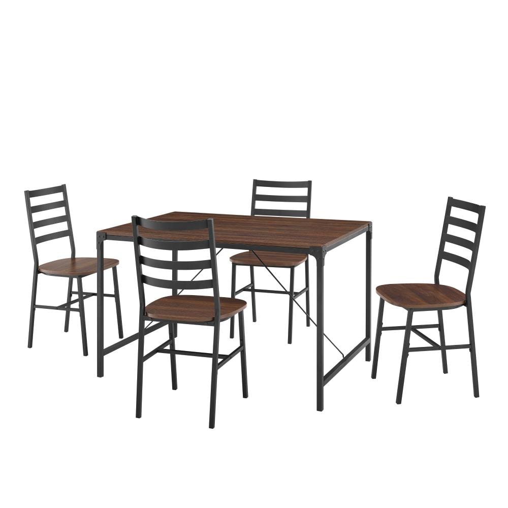 Walker Edison LW48WAISLDW Dark Walnut Rustic Dining Room Set with Rectangular Table (Seats 4)