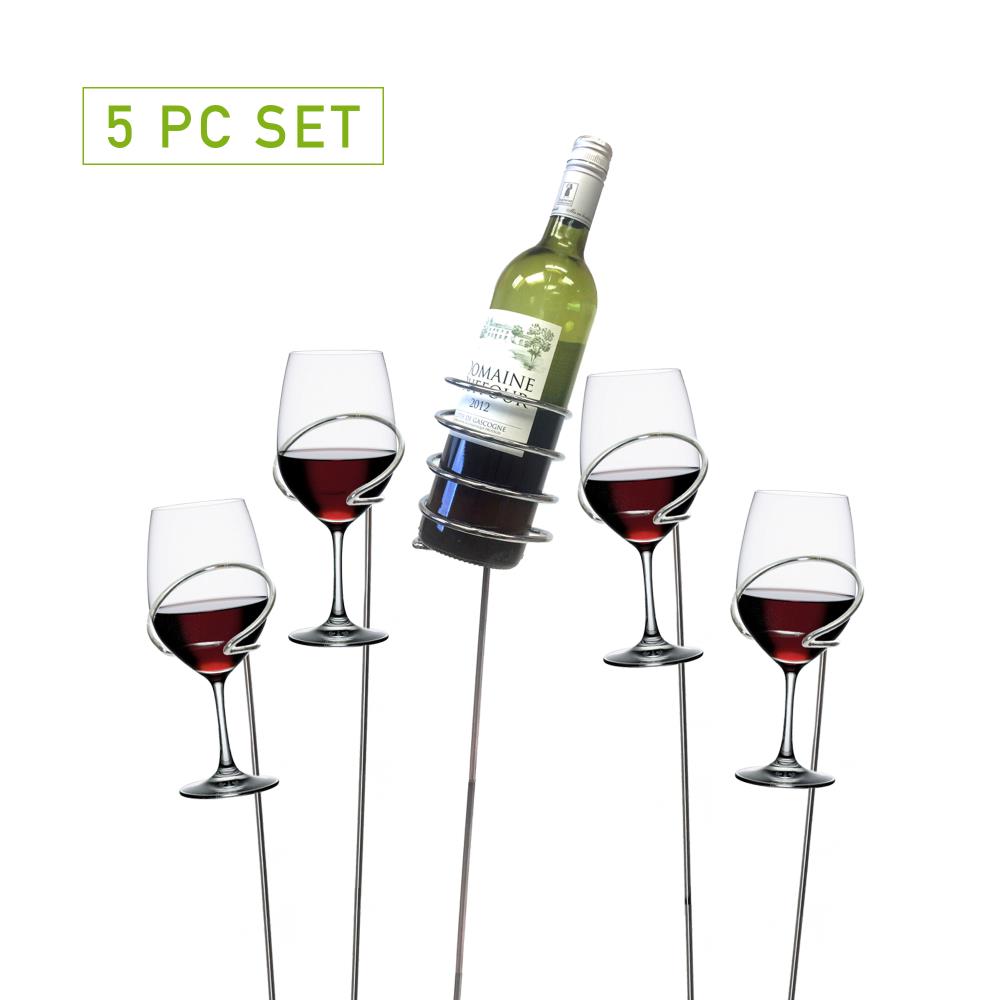 Mind Reader 5 Piece 'Picnic' Wine Bottle and Glass Holder Sticks Set