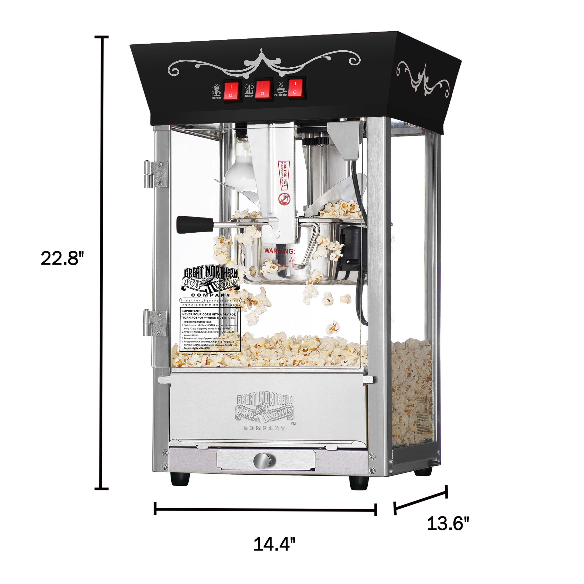 VEVOR Commercial Popcorn Machine, 8 oz Kettle, 850 W Countertop Popcorn Maker for 48 Cups per Batch, Theater Style Popper with 3