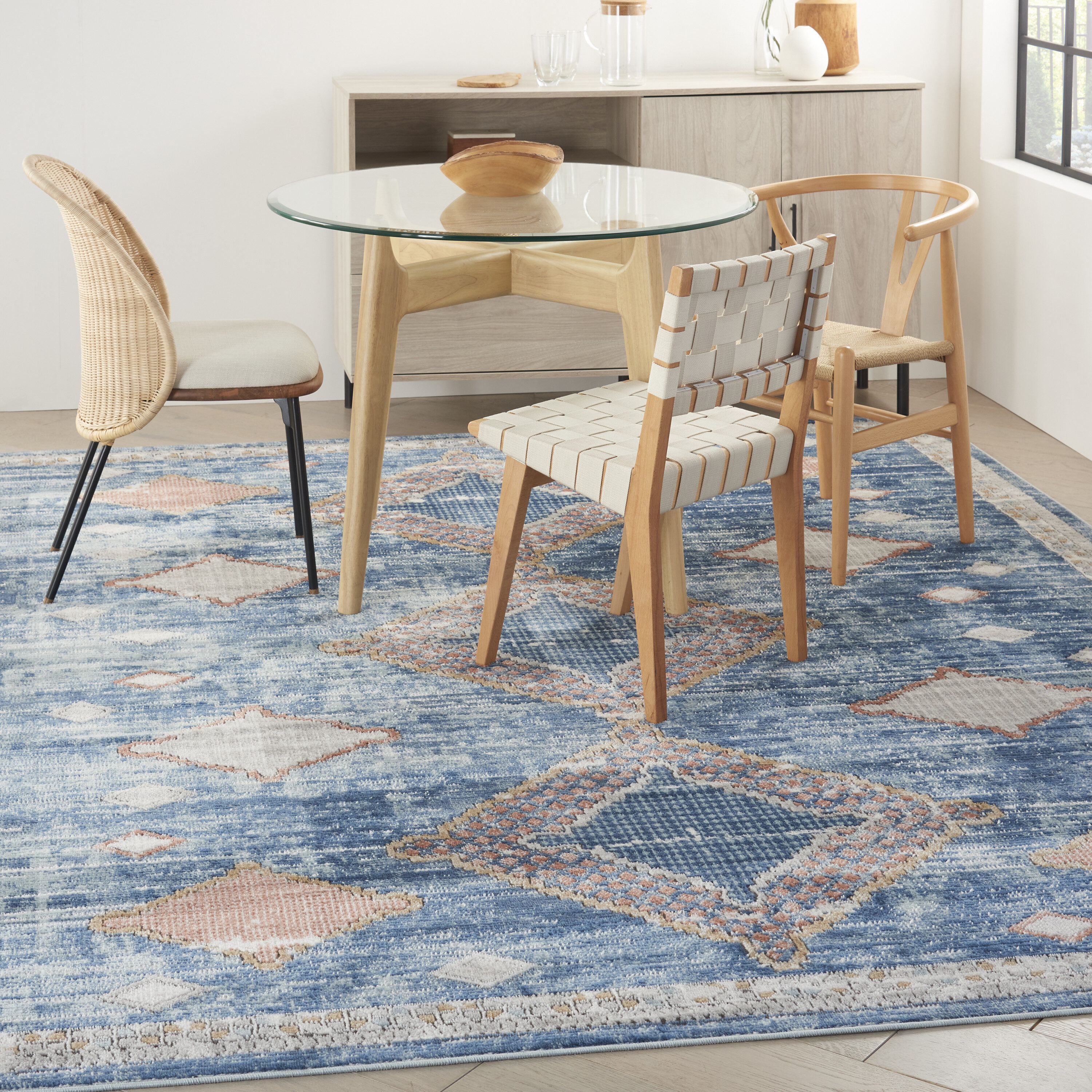 Nourison 099446825674 Concerto 7 x 10 (ft) Loomed Polypropylene Blue Rectangular Indoor Border Area rug
