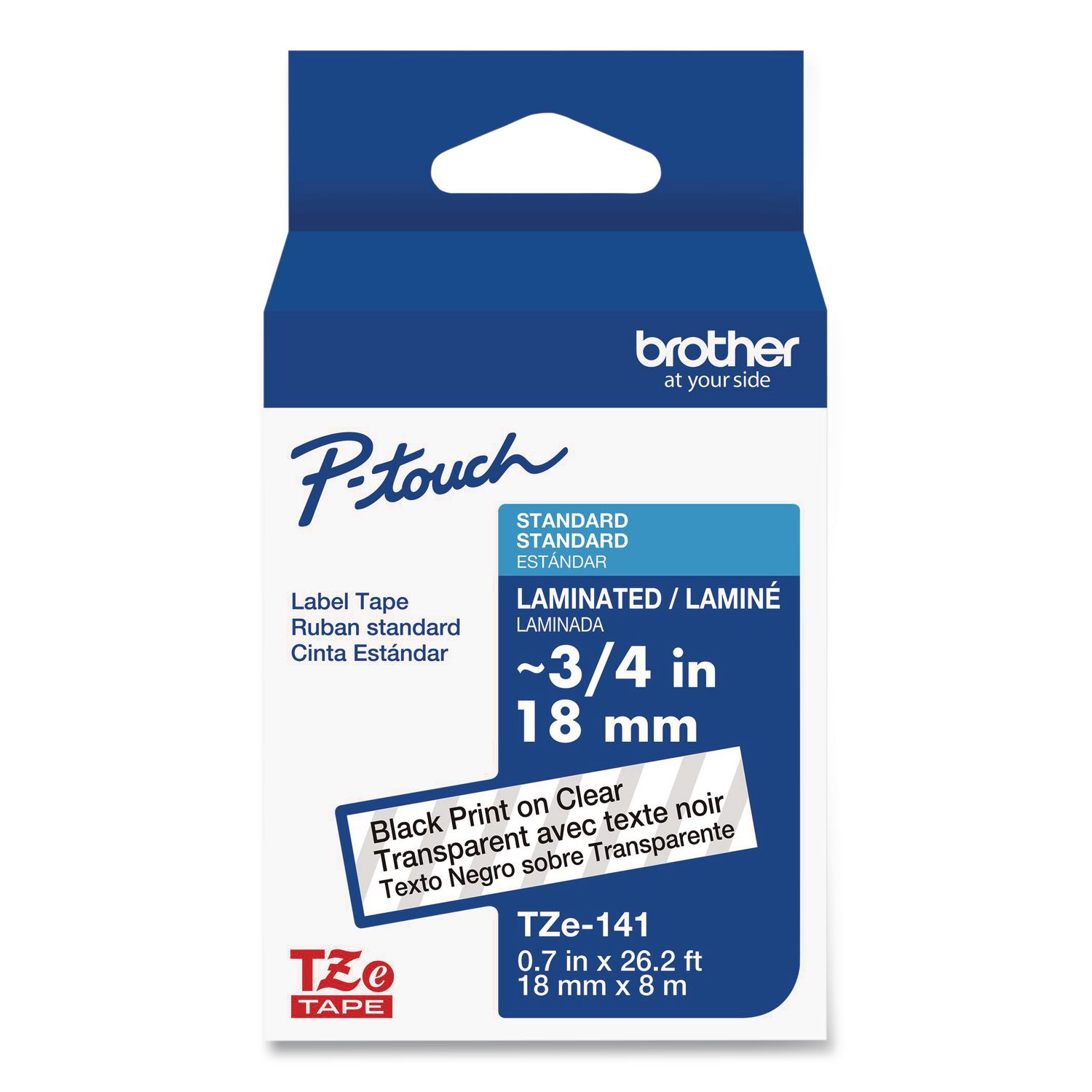 Brother Tze Standard Adhesive Laminated Labeling Tape 0.7 X 26.2 Ft Black On Clear