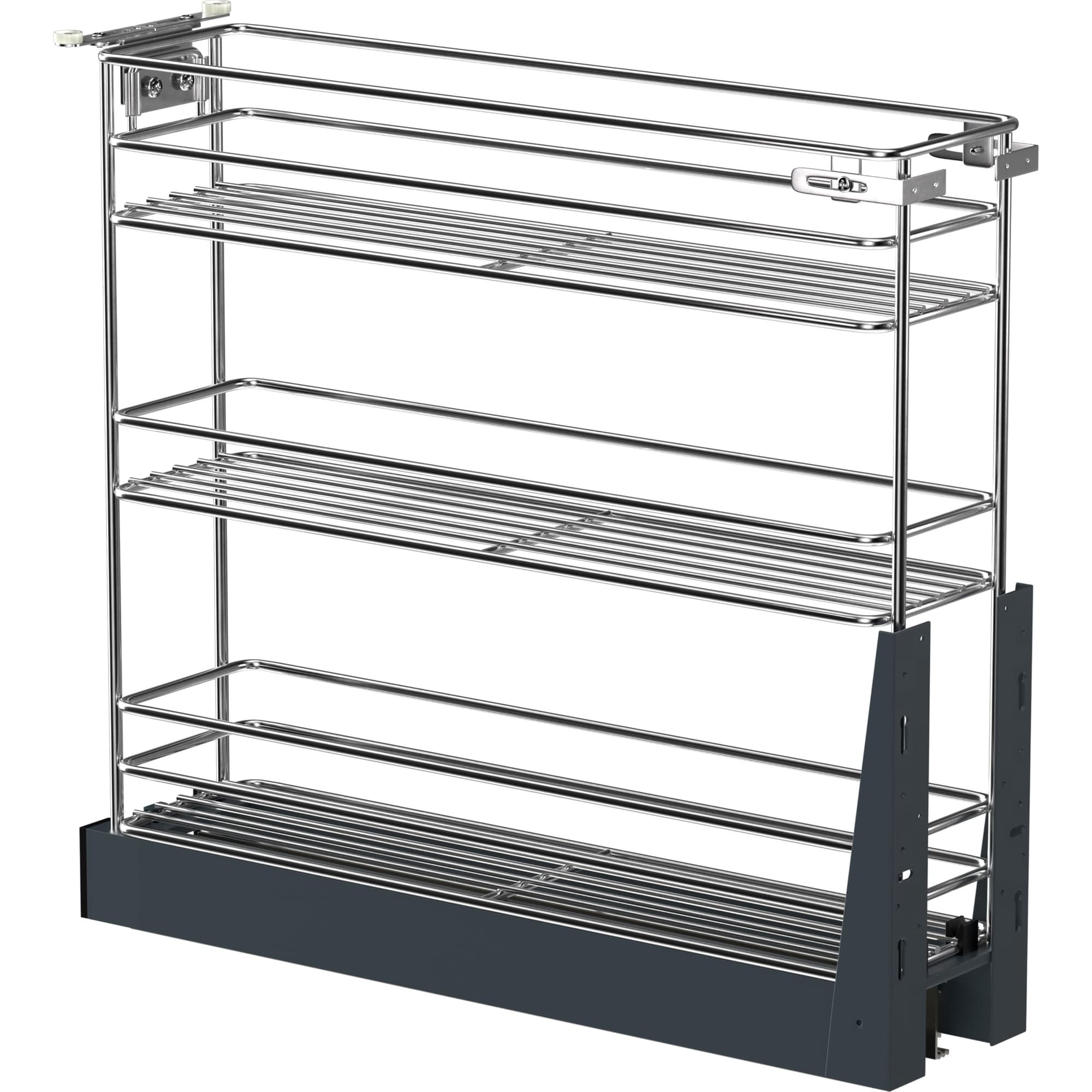 DHMHD 3 Tier Pull Out Spice Rack Narrow Base Cabinet Organizer Full Extension Heavy Duty Slide Out Pantry Storage Shelves Chrome Steel 1 Piece #LDH0820X497