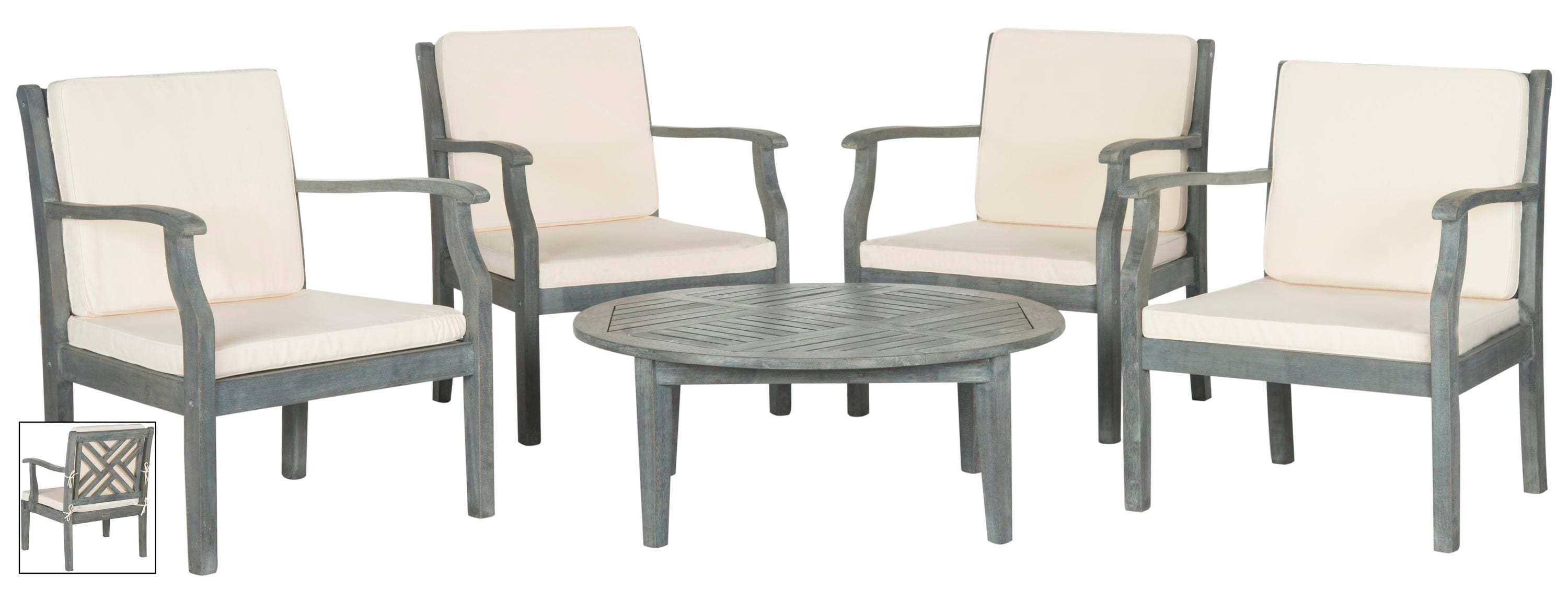 Safavieh PAT6718B Patio 5-Piece Patio Conversation Set with White Cushions