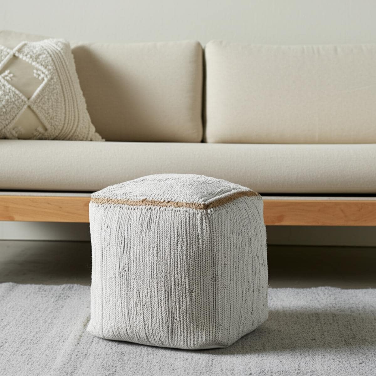 HomeRoots Modern Gray, Natural Jute Pouf Ottoman