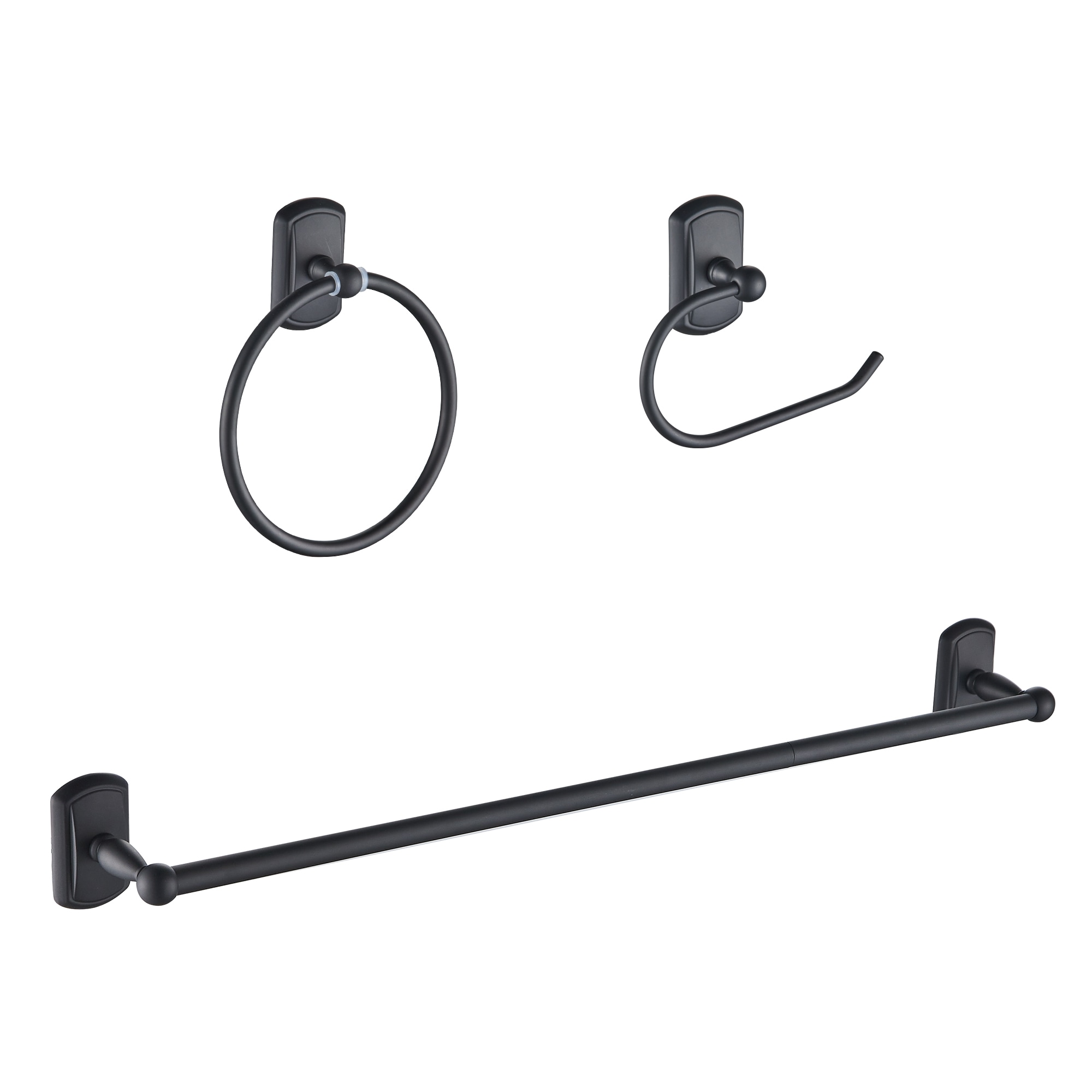 FORIOUS LL19104B3A 3 -Piece Matte Black Decorative Bathroom Hardware Set Towel Bar, Toilet Paper Holder, Towel Ring Included