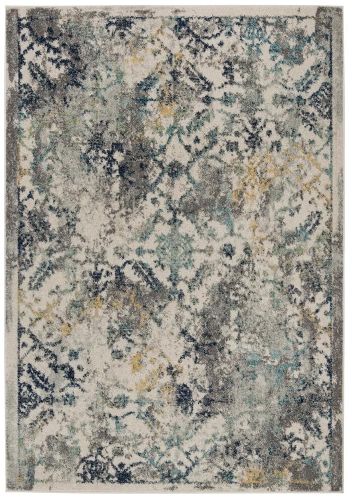 Elysian Ivory & Blue Boho Chic Distressed Area Rug - 6' x 9'