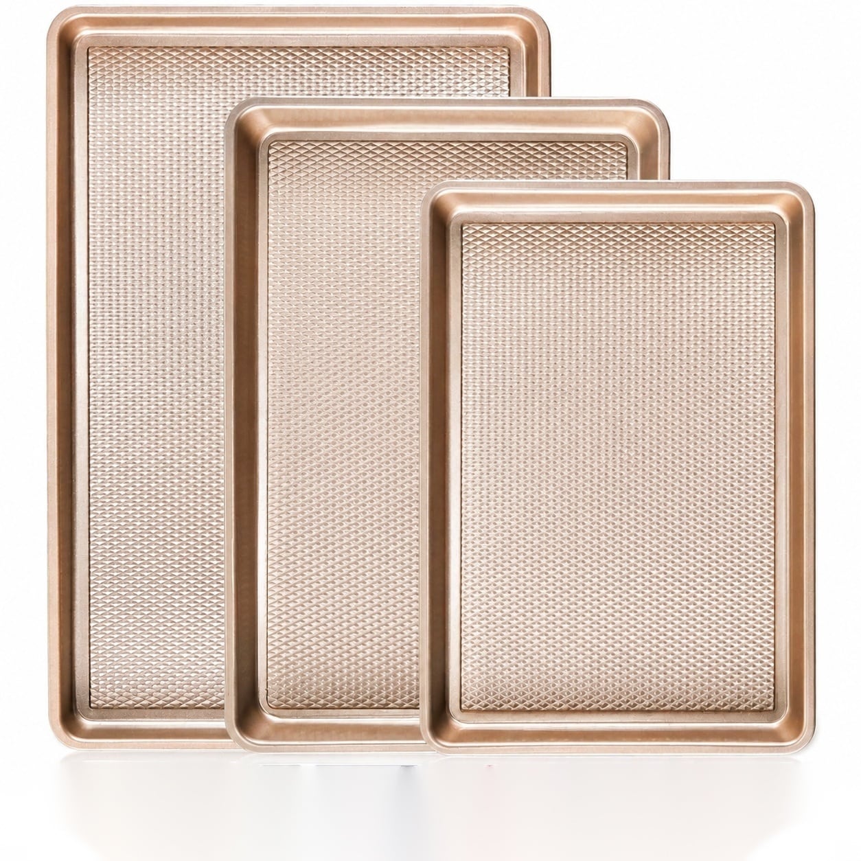 Aoibox  3 Piece Nonstick Baking Sheet Pan Set with Diamond Texture Half Quarter and Jelly Roll Cookie Pans Gold