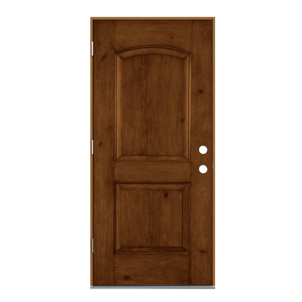 JELD-WEN LOWOLJW232400025 36-in x 80-in x 4-9/16-in Fiberglass No glass Right-hand outswing Mocha Stained Prehung Front Door Insulating core