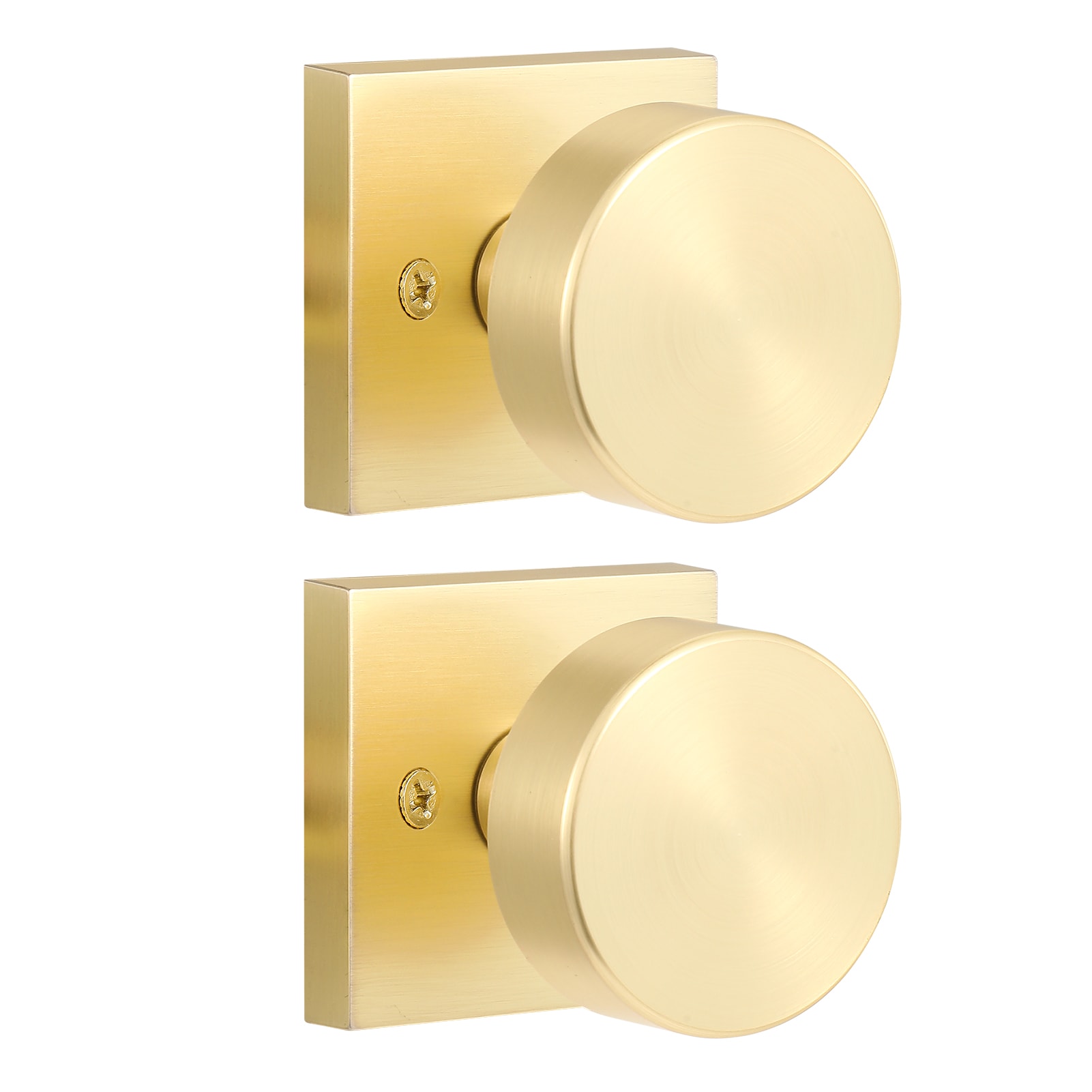 Senyhardware Modern Brushed Gold Interior Dummy Door Knob 2 Pack with Mental Round Knob and Square Backplate