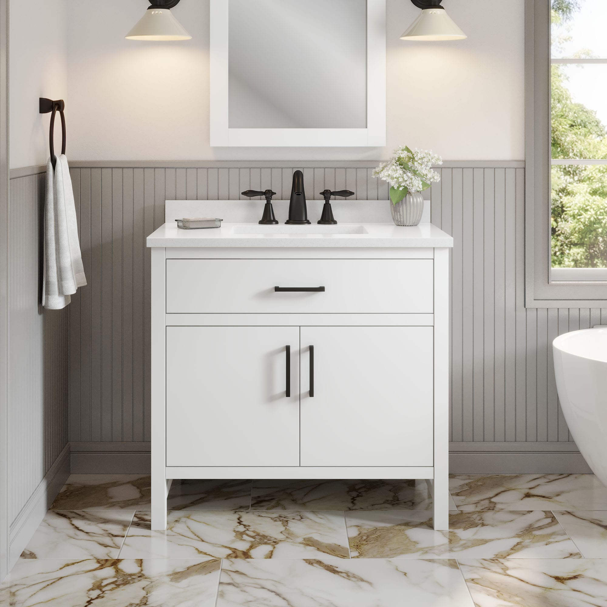 Taylor 36-in Pure White Undermount Single Sink Bathroom Vanity with White Quartz Top | - OVE Decors 15VVA-TAYL36-007