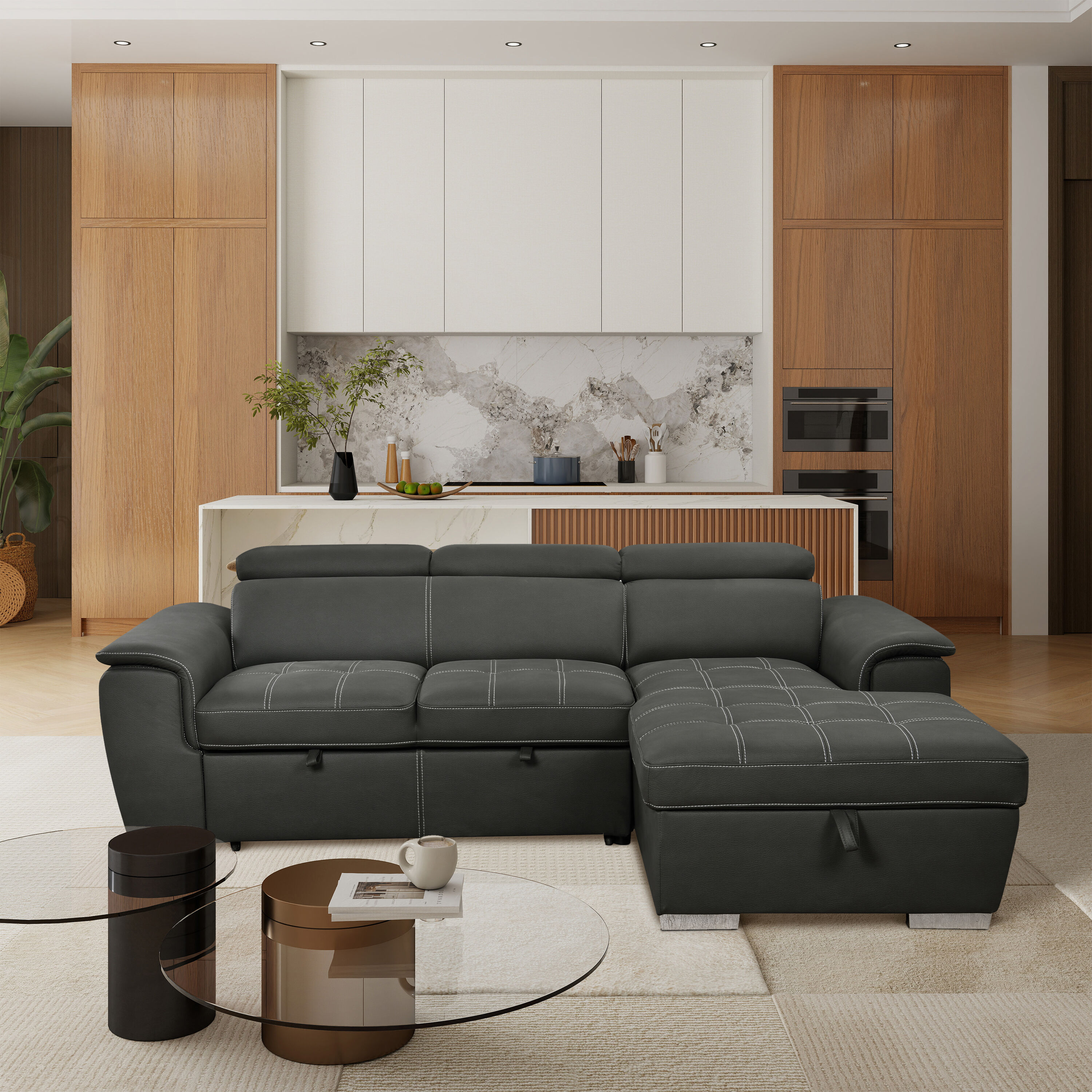 Mondawe M0-N7S385E 96.5-in Modern Gray Sofa