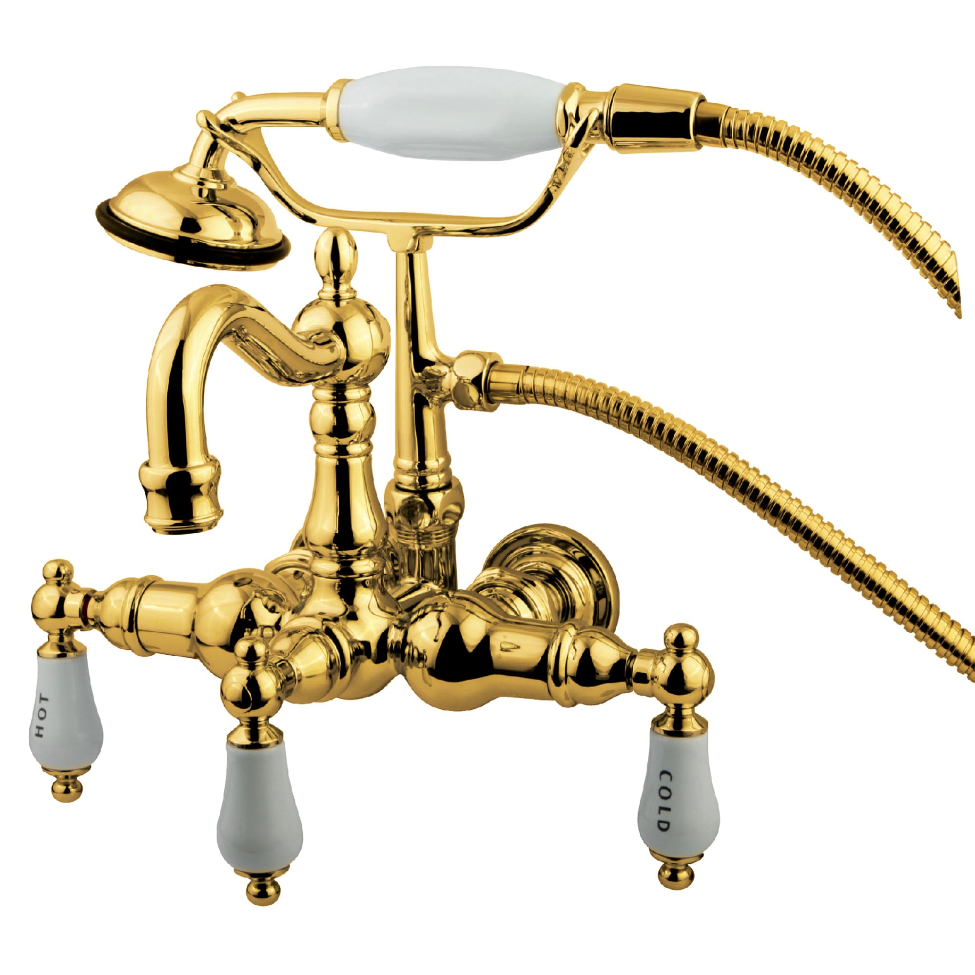 Kingston Brass Vintage Polished Brass 3-handle Wall-mount High-arc ...