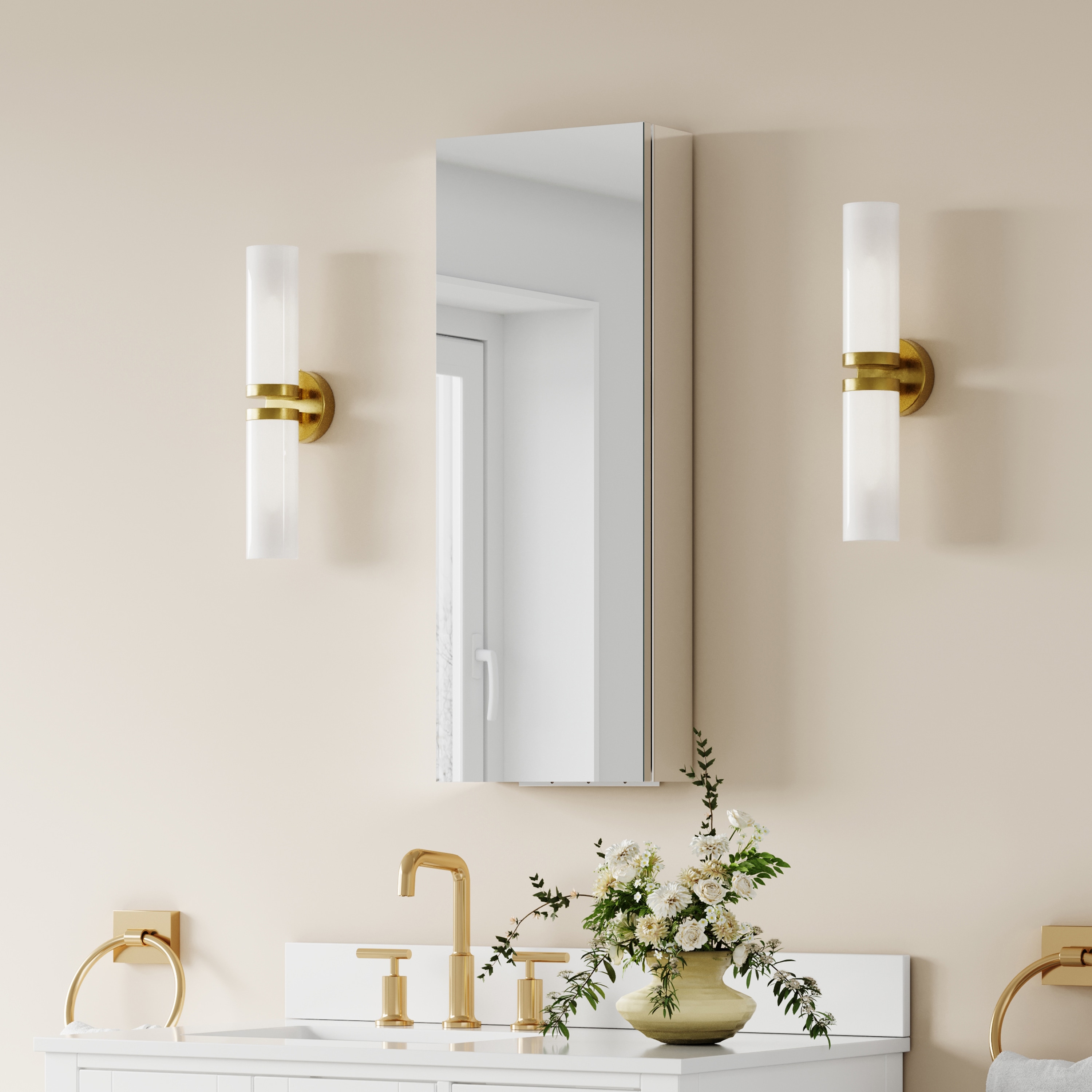 CALVON Medicine Cabinet 12-in x 32-in Lighted Surface/Recessed Mount Chrome Mirrored Rectangle Soft Close Medicine Cabinet