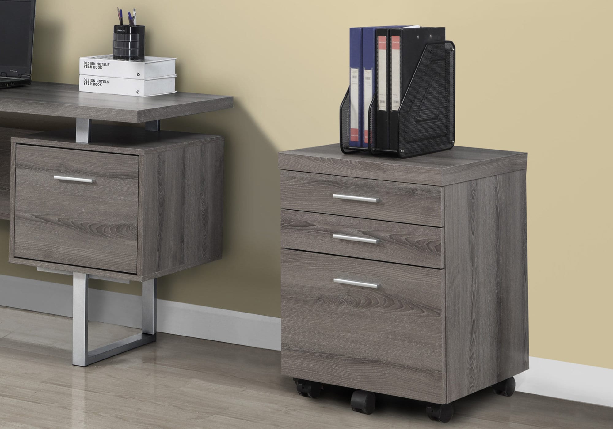 Rolling Mobile File Cabinet Storage Drawers Printer Stand Office Work Brown Laminate Contemporary
