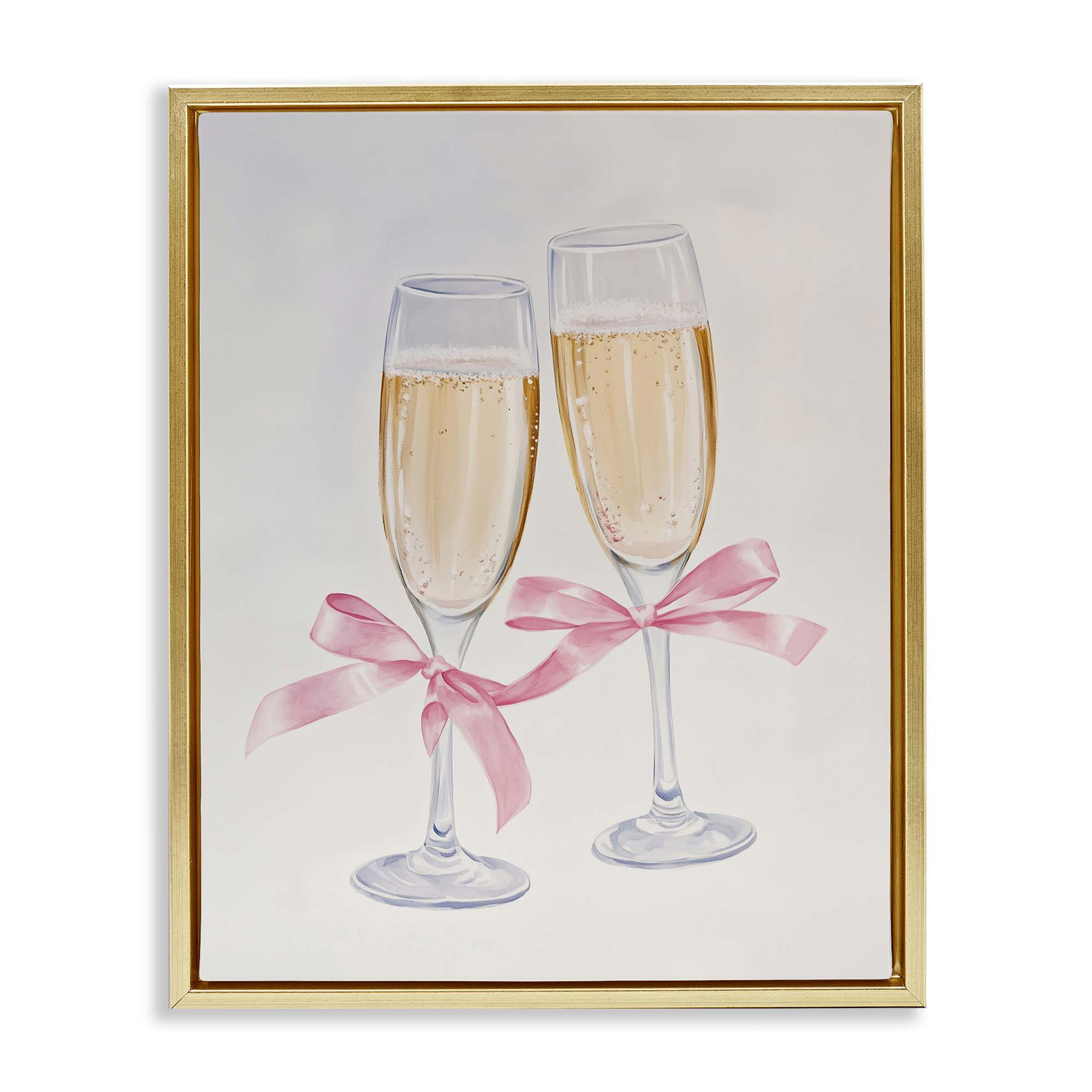Stupell Industries BT-617-FFG-16X20 Chic Bow Champagne Glasses Gold Framed Floater Canvas Wall Art By Arlington Prints 17 x 21
