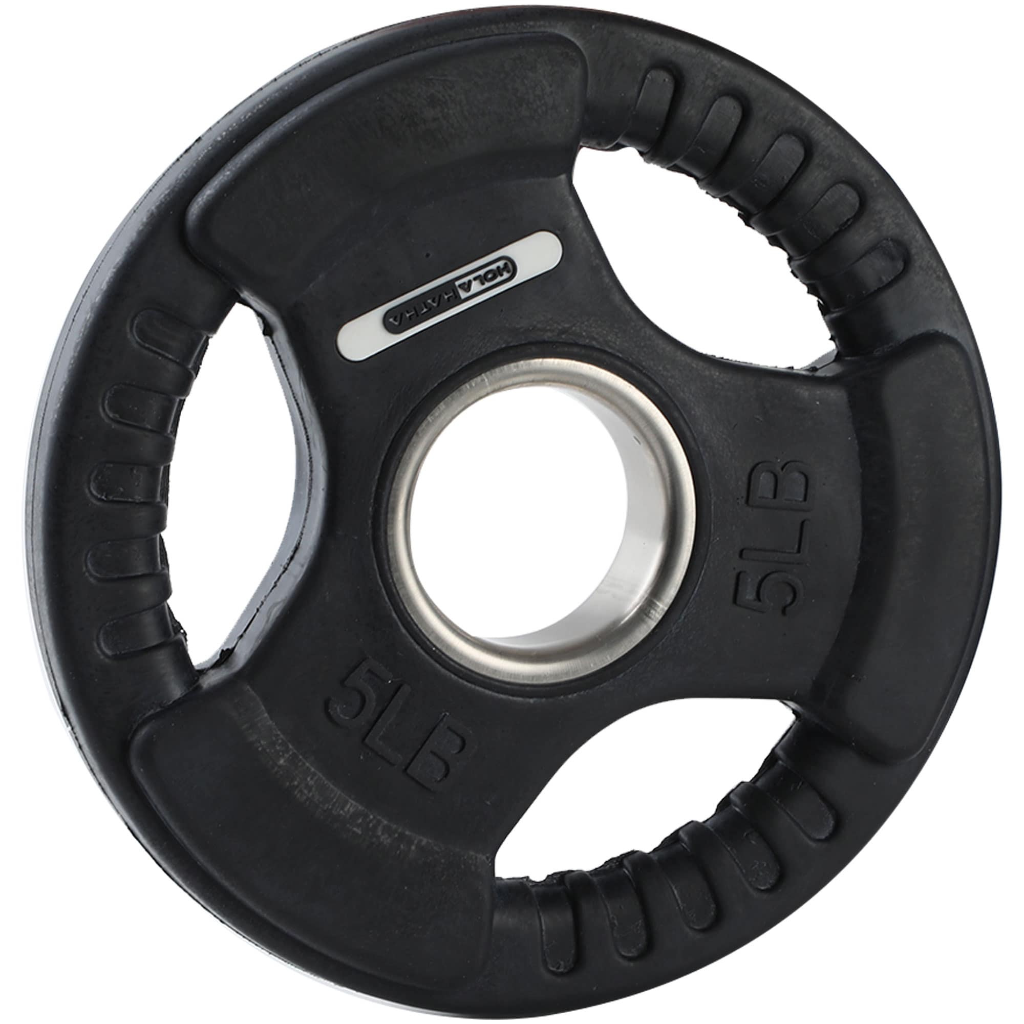 HolaHatha  5 Pound Olympic Rubber Coated Weight Plate w/Tri Grip Handle Black
